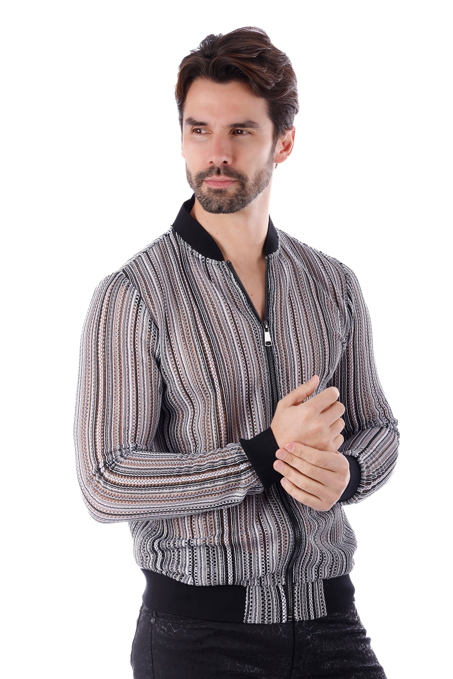 Barabas Men's See Through Stretch Breathable Bomber Jacket 4BPS04 Black