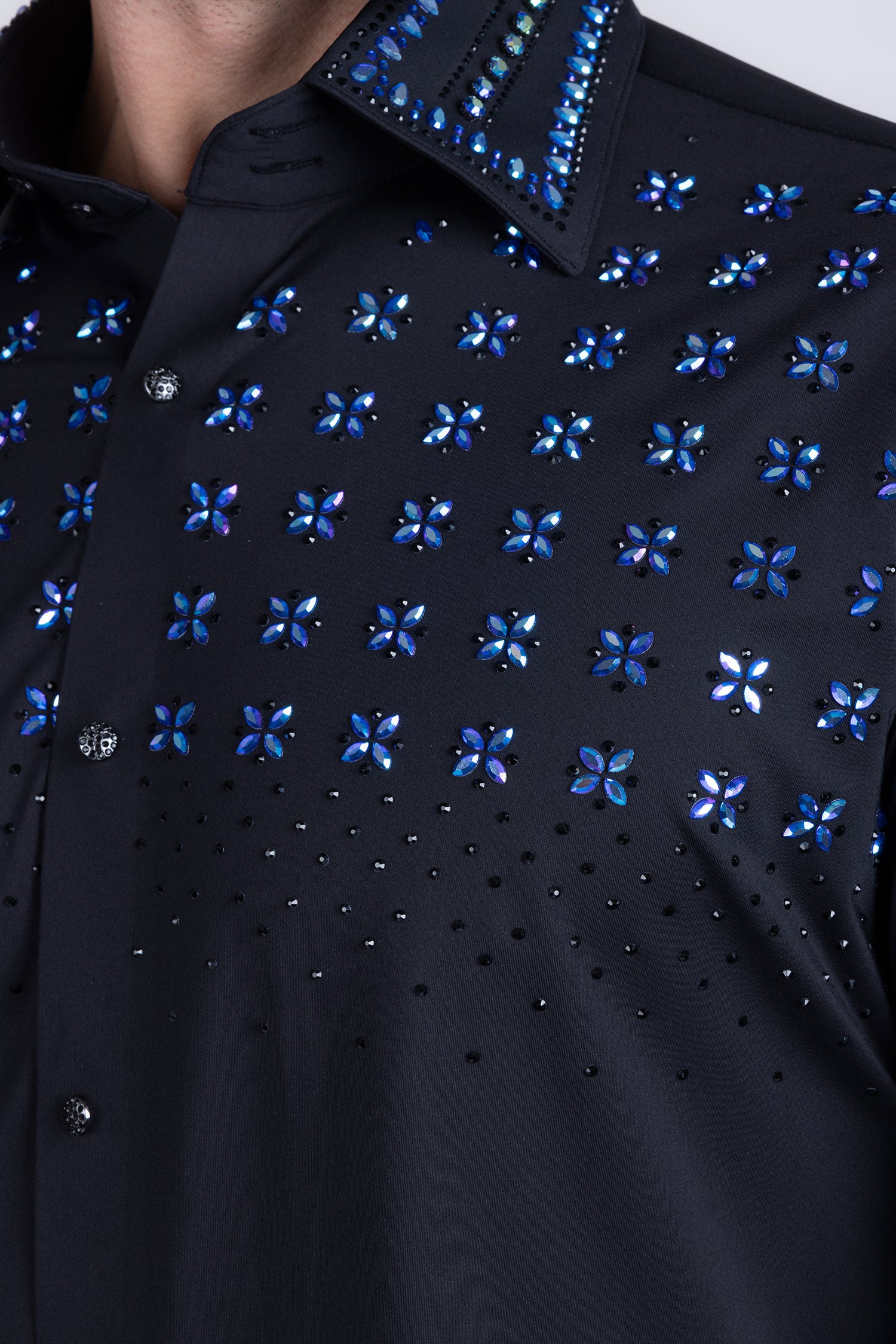 Barabas Men's Rhinestones Button Down Long Sleeve Shirts 4BR412 Black Blue