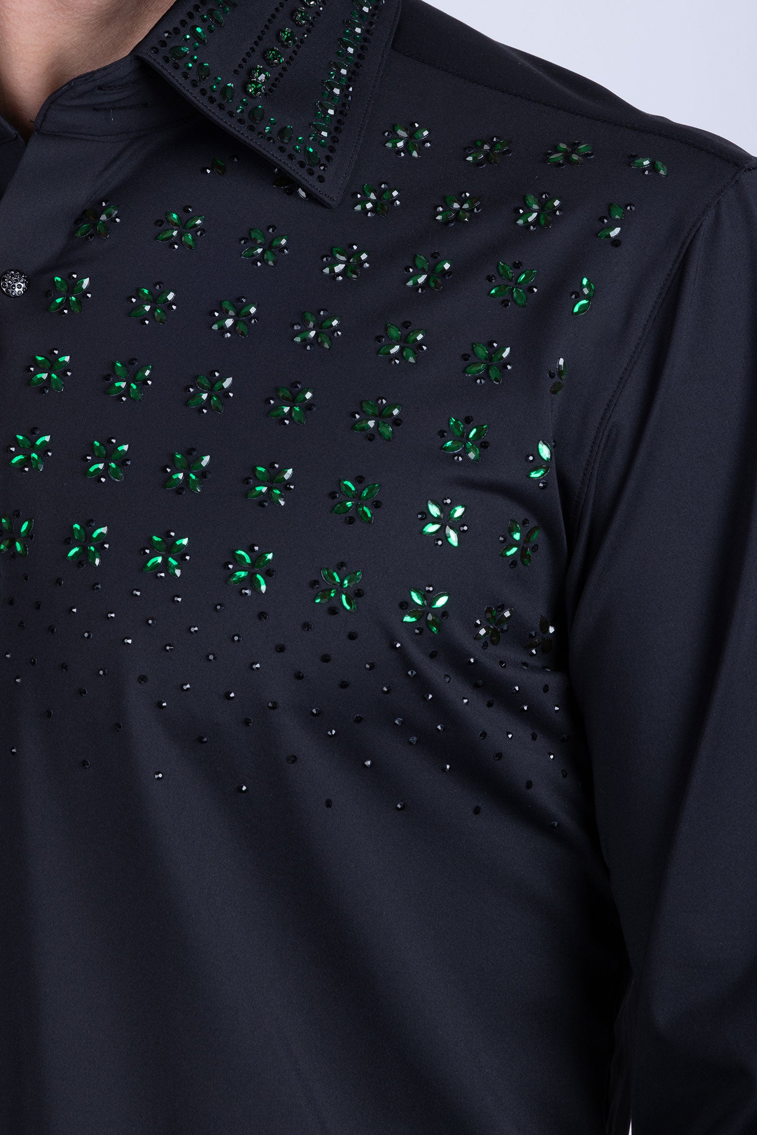 Barabas Men's Rhinestones Button Down Long Sleeve Shirts 4BR412 Black Green