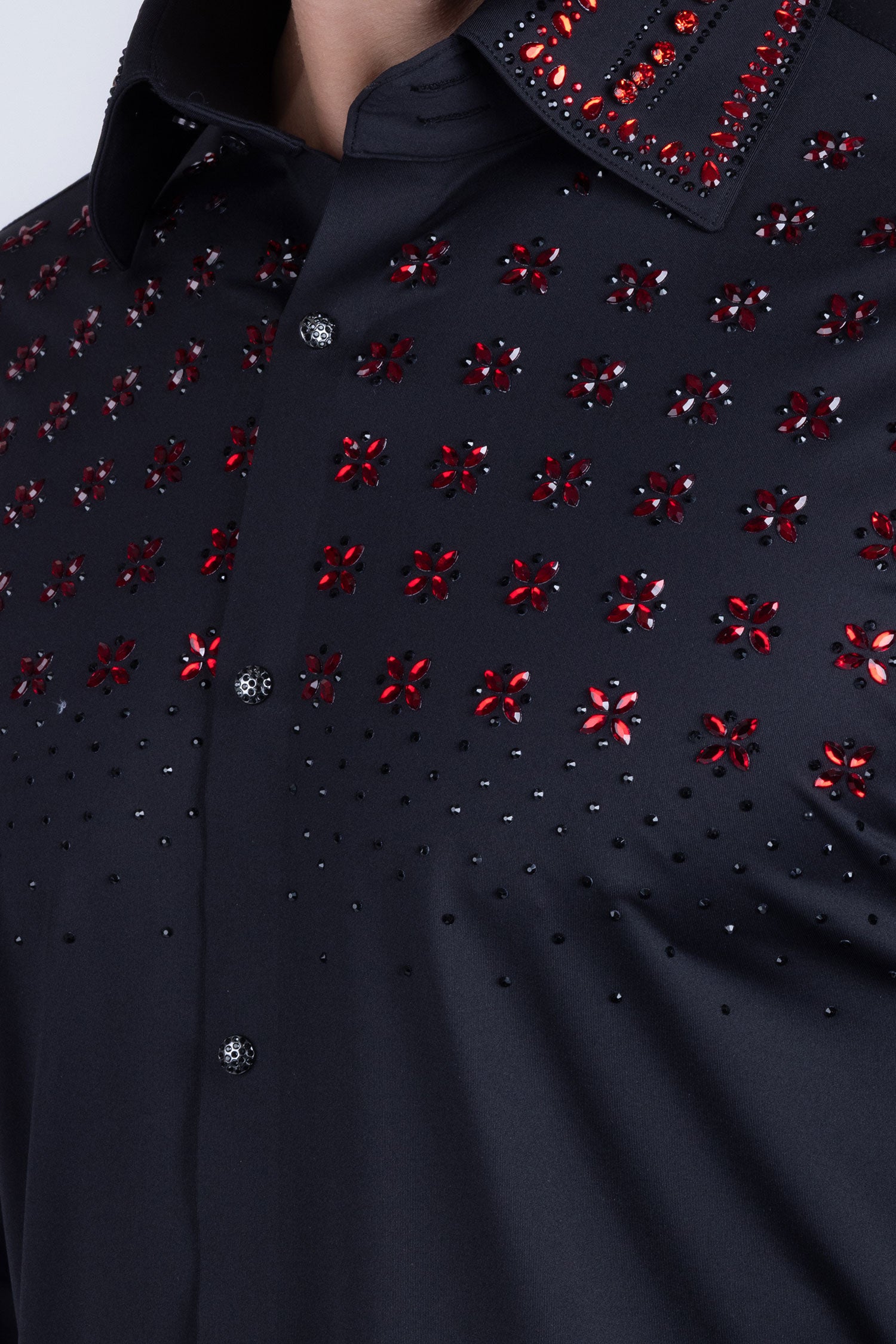 Barabas Men's Rhinestones Button Down Long Sleeve Shirts 4BR412 Black Red
