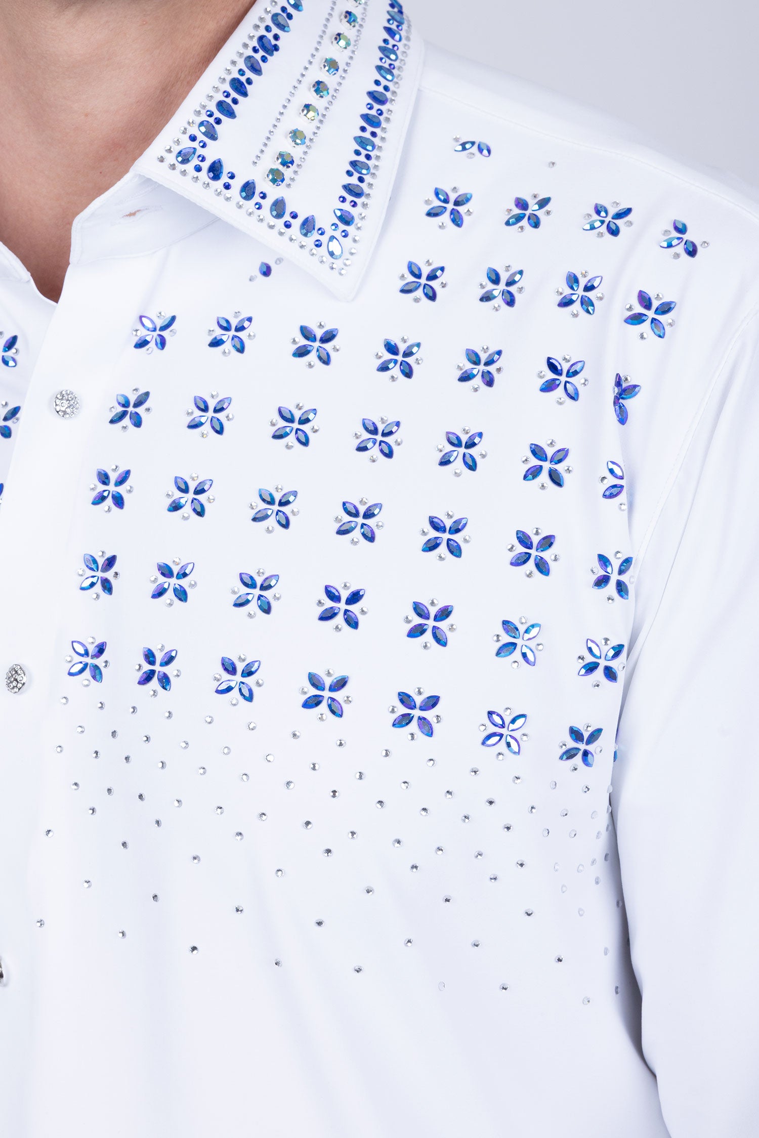 Barabas Men's Rhinestones Button Down Long Sleeve Shirts 4BR412 White Blue