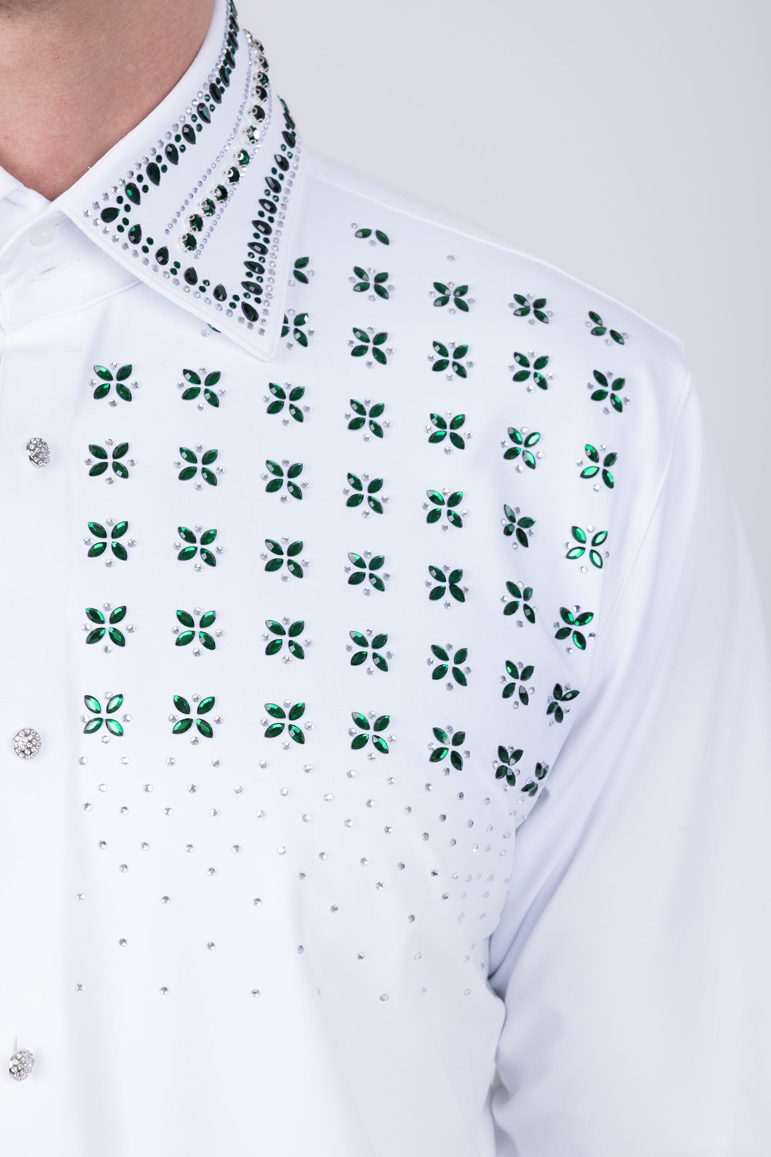 Barabas Men's Rhinestones Button Down Long Sleeve Shirts 4BR412 White Green