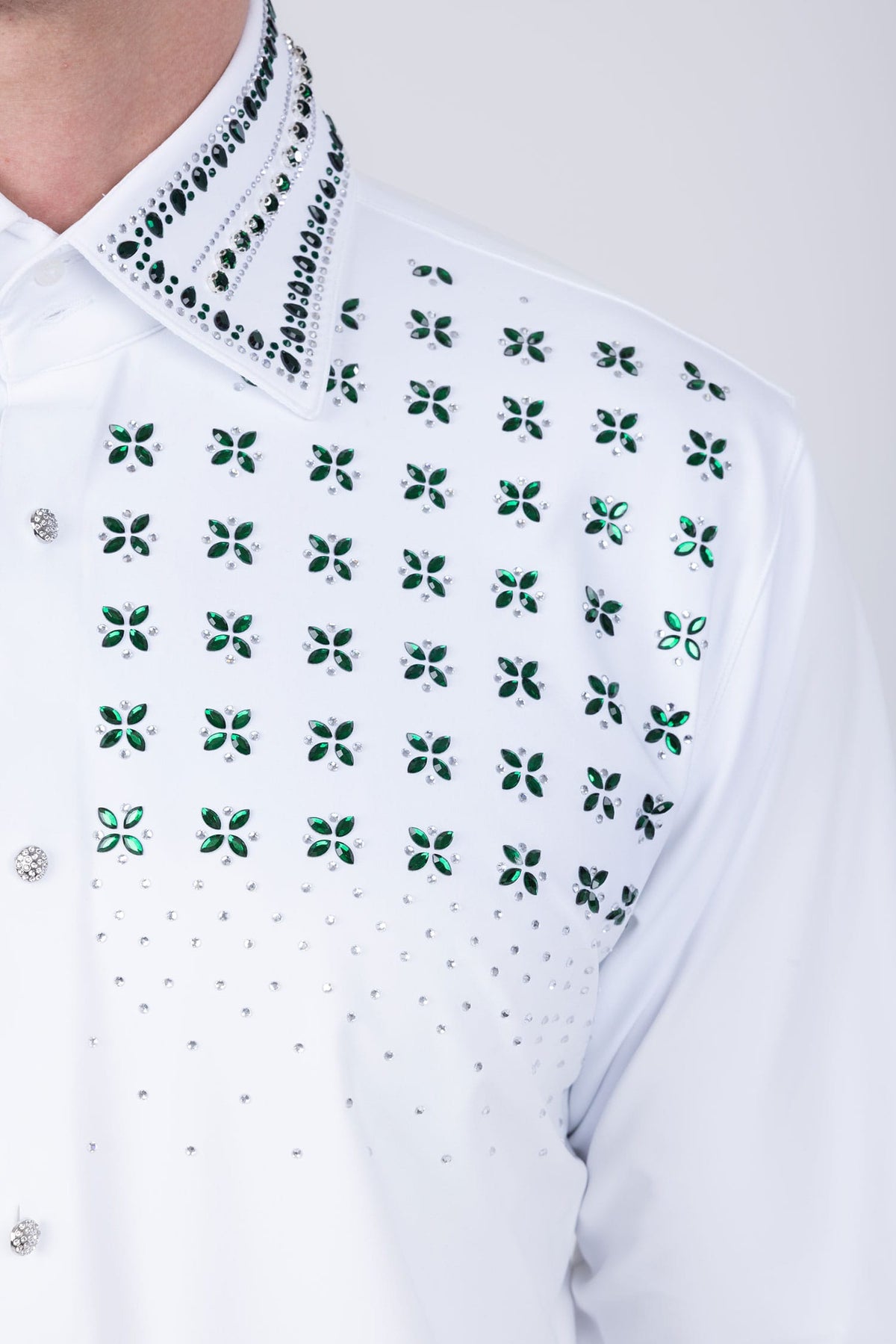 Barabas Men's Rhinestones Button Down Long Sleeve Shirts 4BR412 White Green