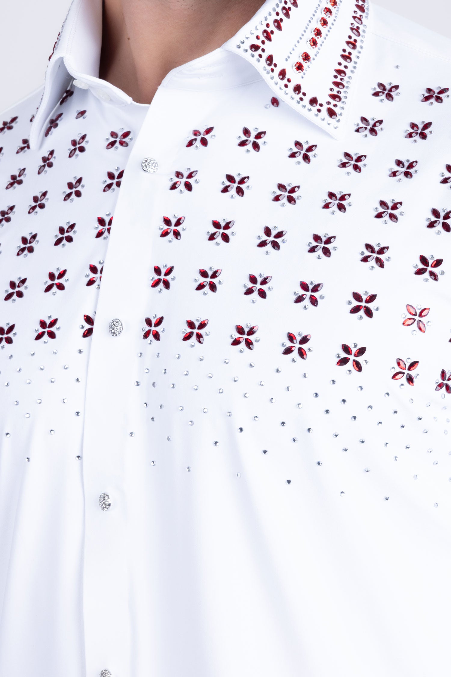 Barabas Men's Rhinestones Button Down Long Sleeve Shirts 4BR412 White Red