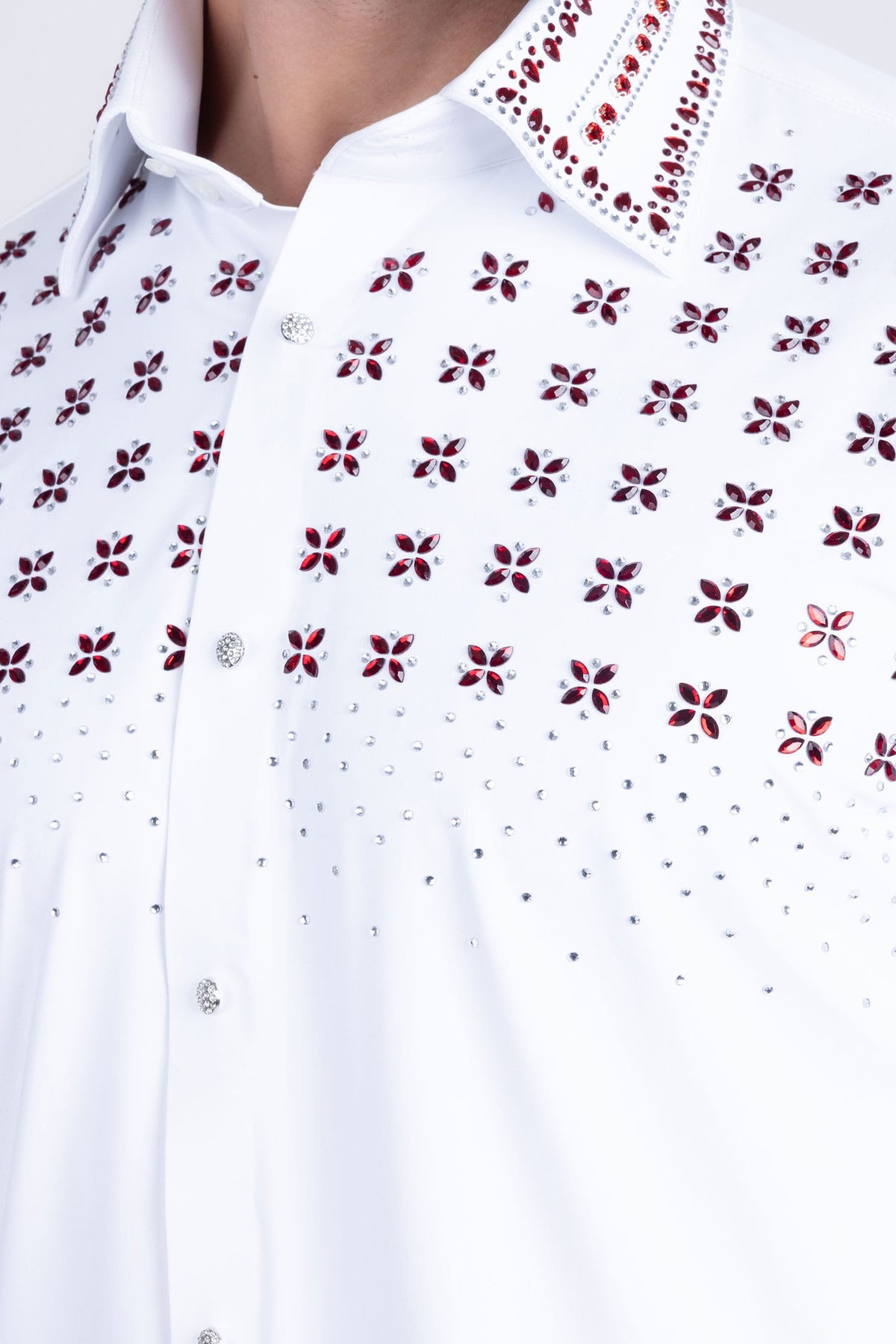 Barabas Men's Rhinestones Button Down Long Sleeve Shirts 4BR412 White Red