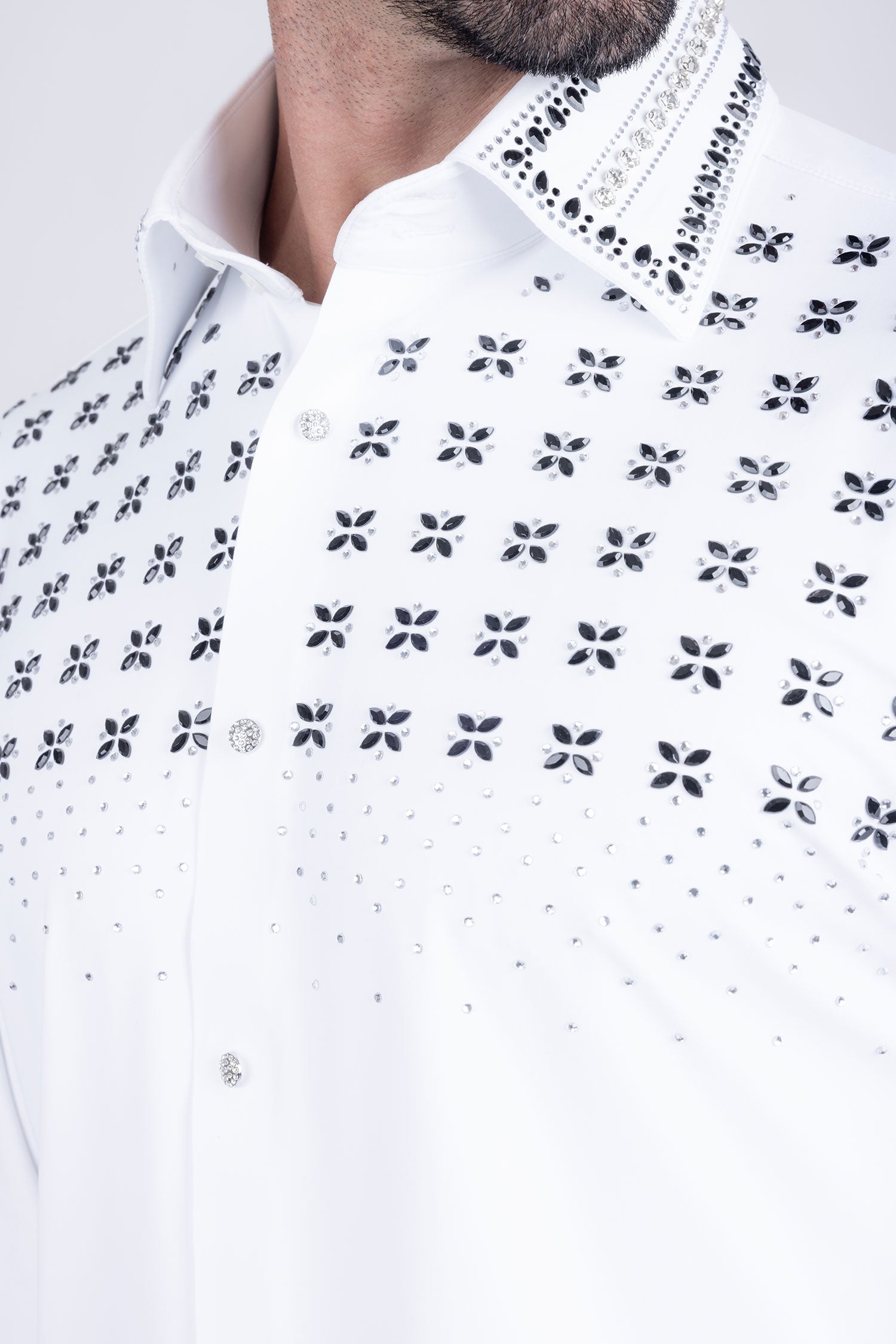 Barabas Men's Rhinestones Button Down Long Sleeve Shirts 4BR412 White Silver