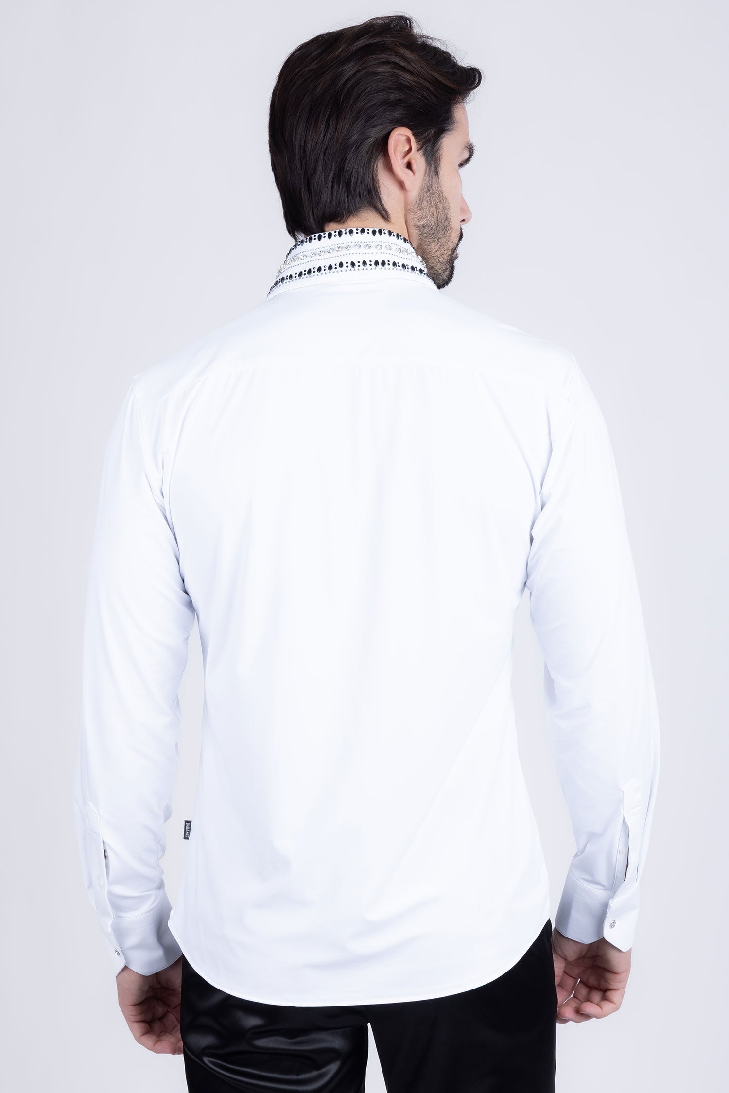 Barabas Men's Rhinestones Button Down Long Sleeve Shirts 4BR412 White Silver