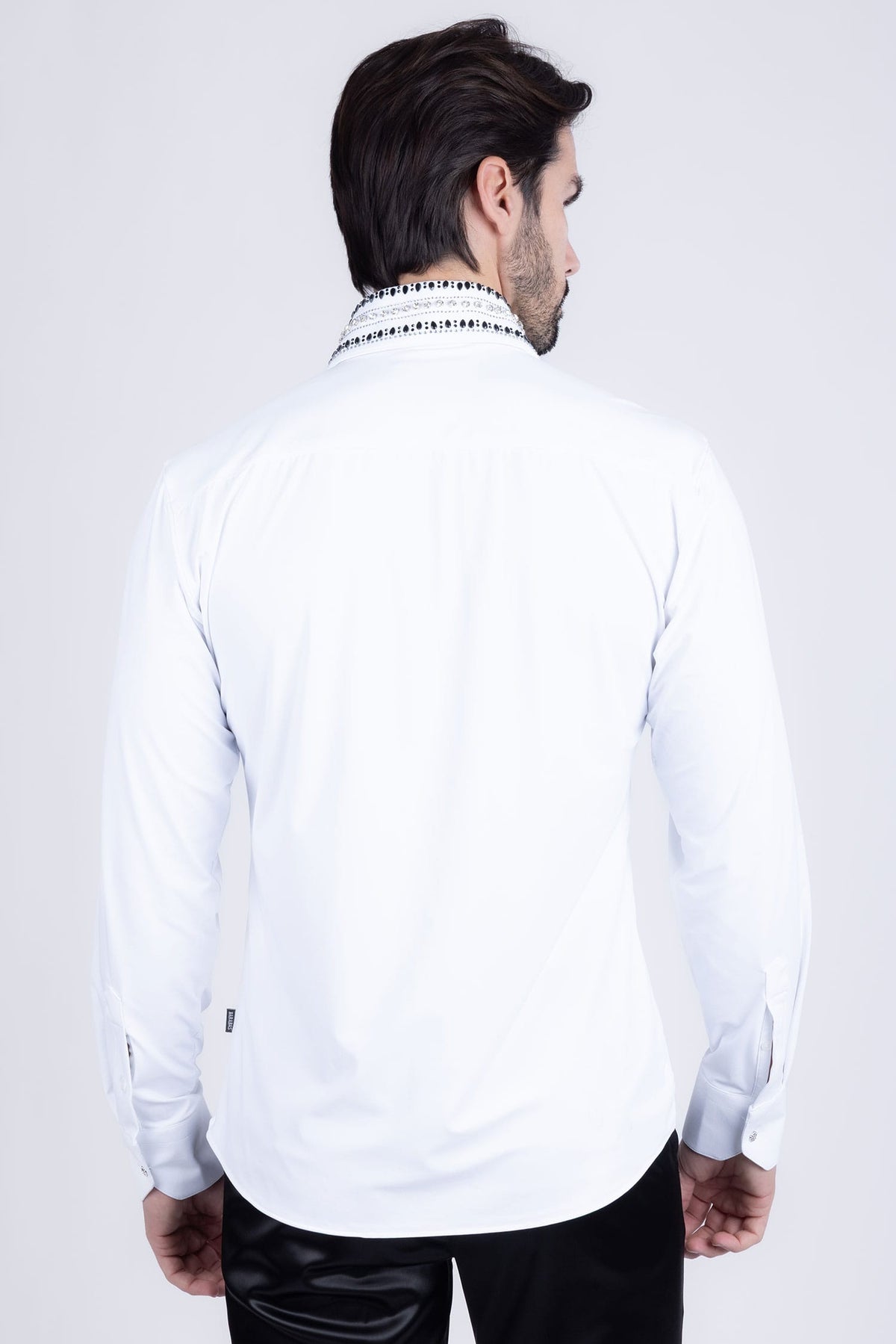 Barabas Men's Rhinestones Button Down Long Sleeve Shirts 4BR412 White Silver