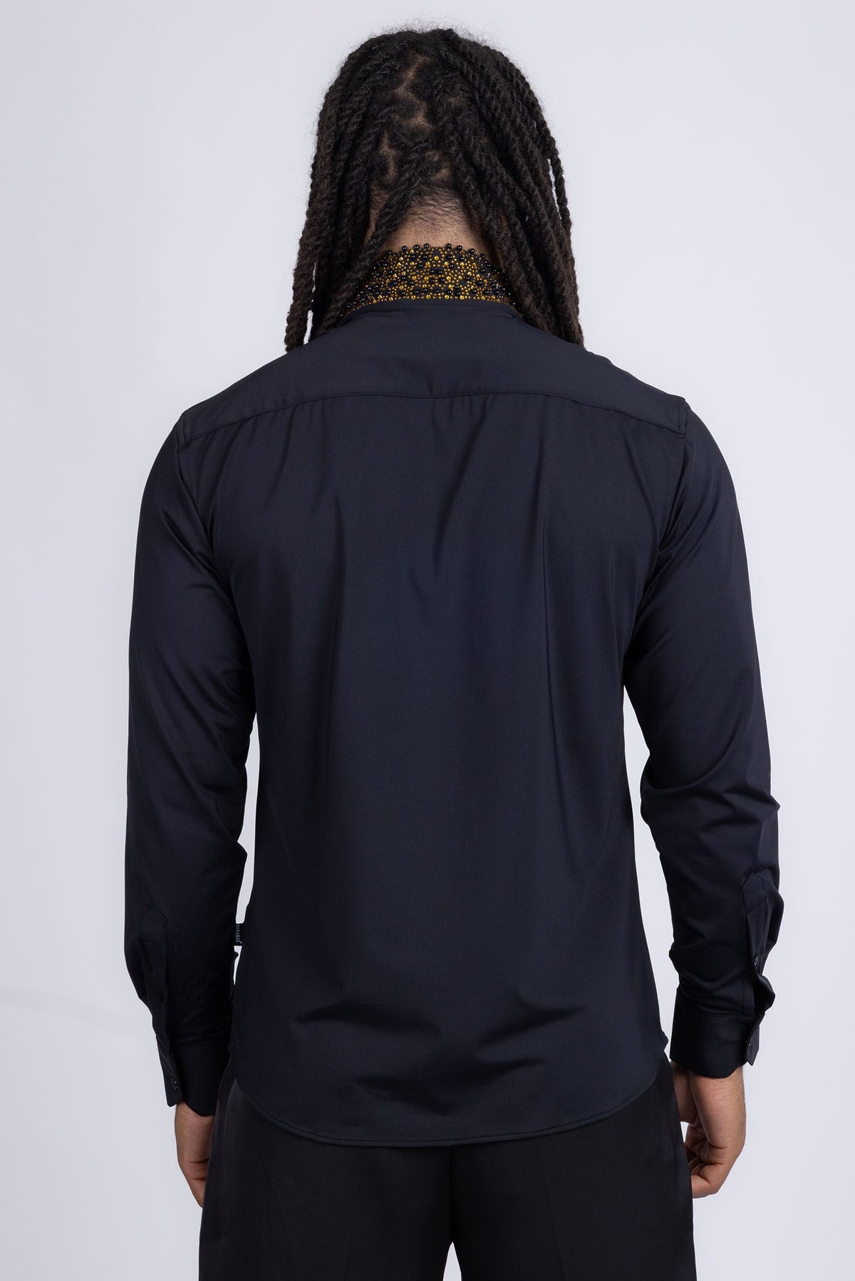 Barabas Men's Rhinestones Pearls Button Down Long Sleeve Shirts 4BR413 Black Gold