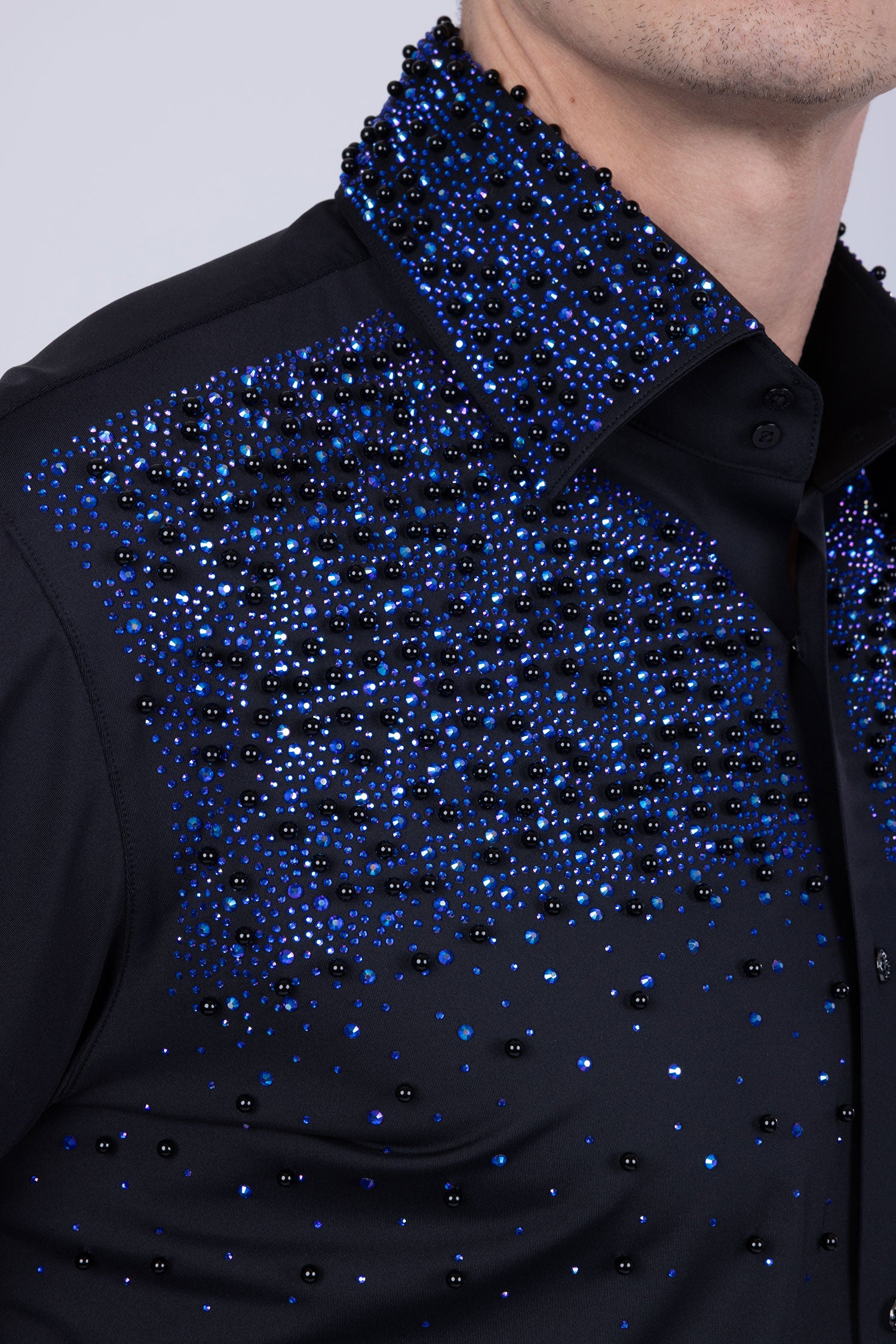 Barabas Men's Rhinestones Pearls Button Down Long Sleeve Shirts 4BR413 Black Blue