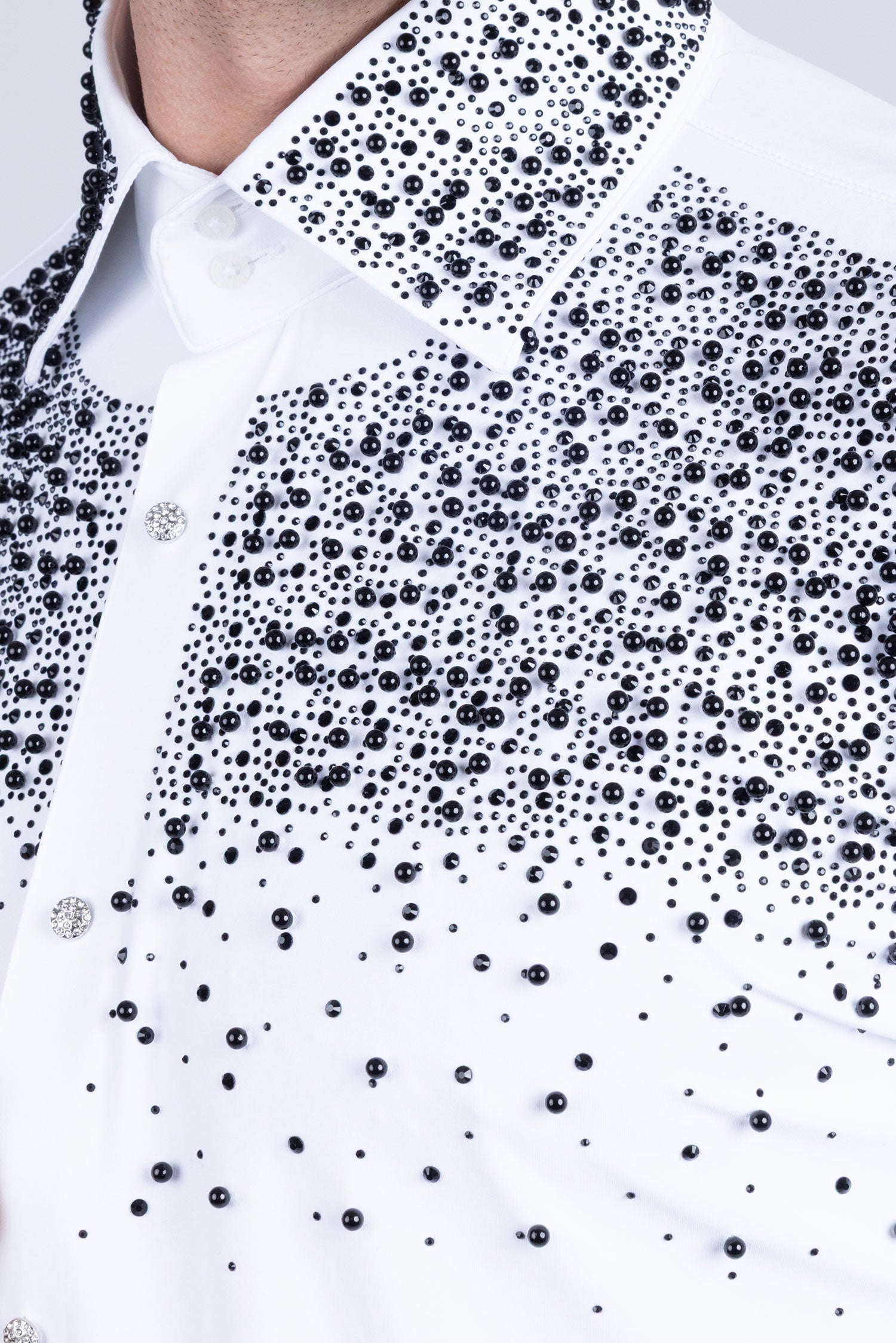 Barabas Men's Rhinestones Pearls Button Down Long Sleeve Shirts 4BR413 White Black