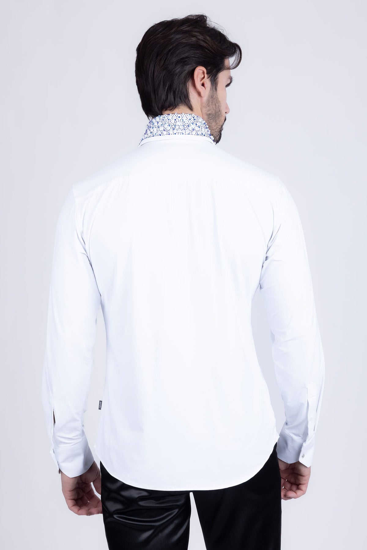 Barabas Men's Rhinestones Pearls Button Down Long Sleeve Shirts 4BR413 White Blue