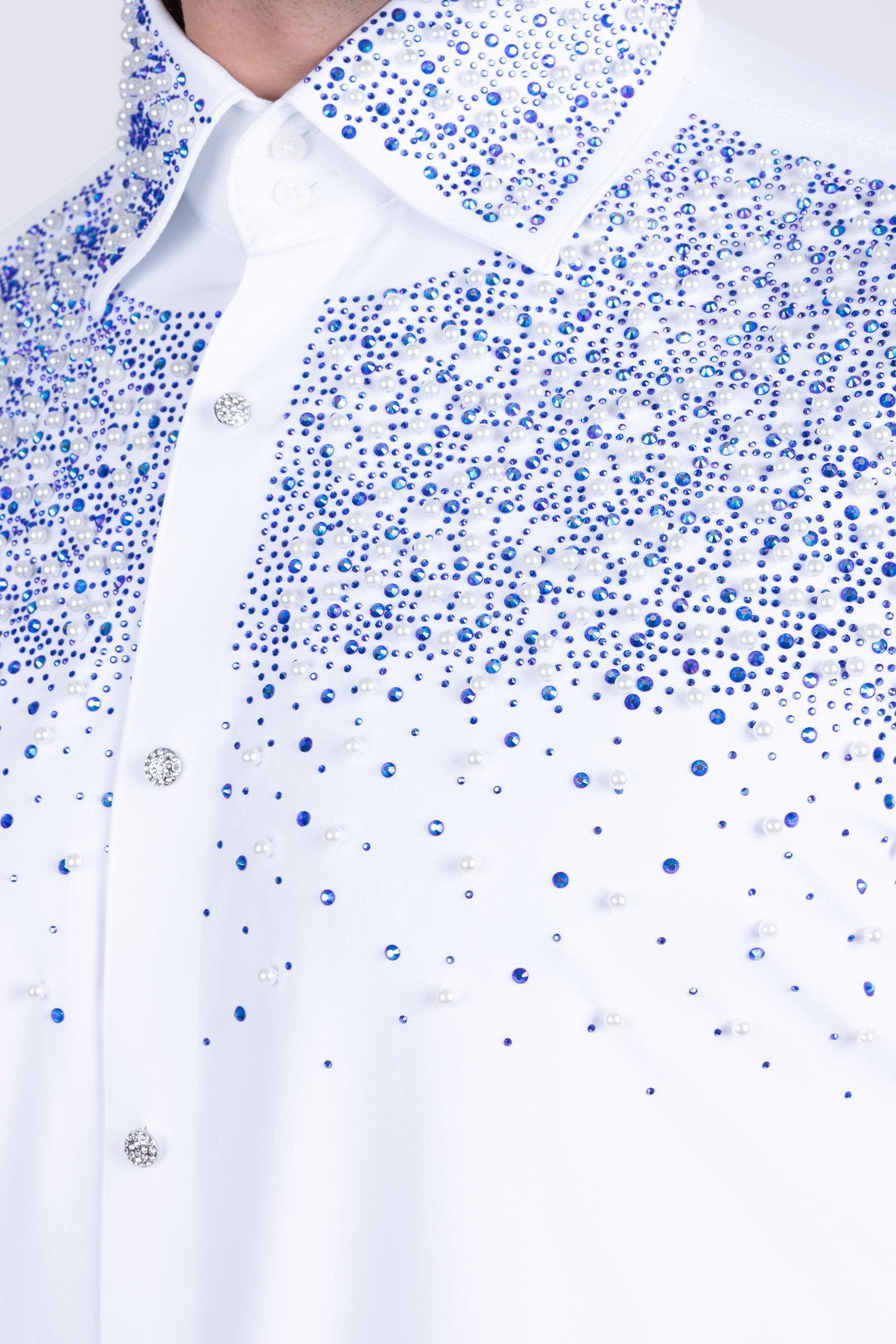 Barabas Men's Rhinestones Pearls Button Down Long Sleeve Shirts 4BR413 White Blue