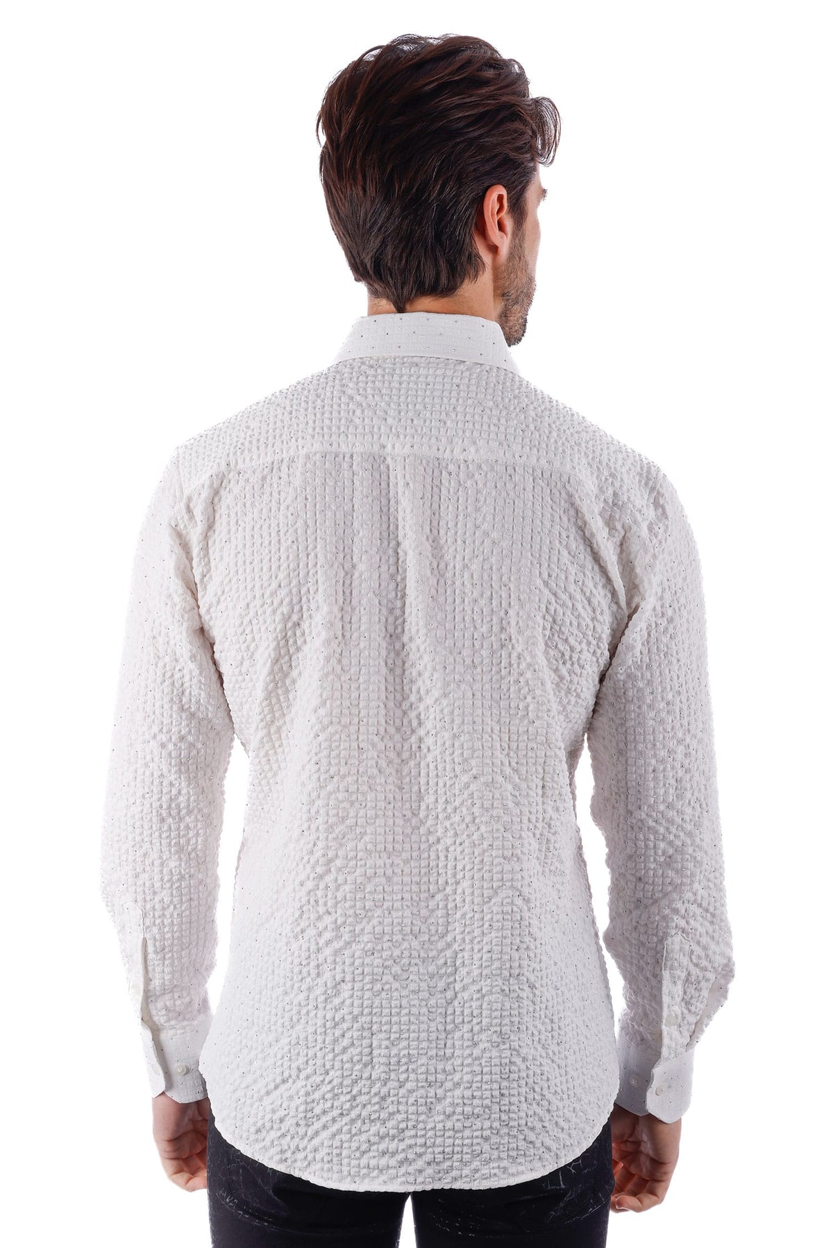Barabas Men's Rhinestones Button Down Long Sleeve Shirts 4BR58 #Color_White