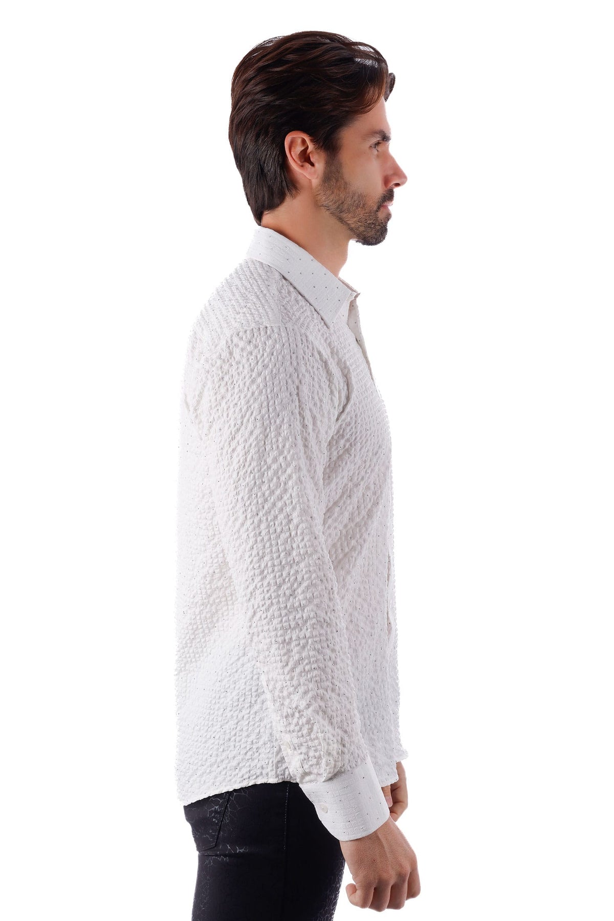 Barabas Men's Rhinestones Button Down Long Sleeve Shirts 4BR58 #Color_White