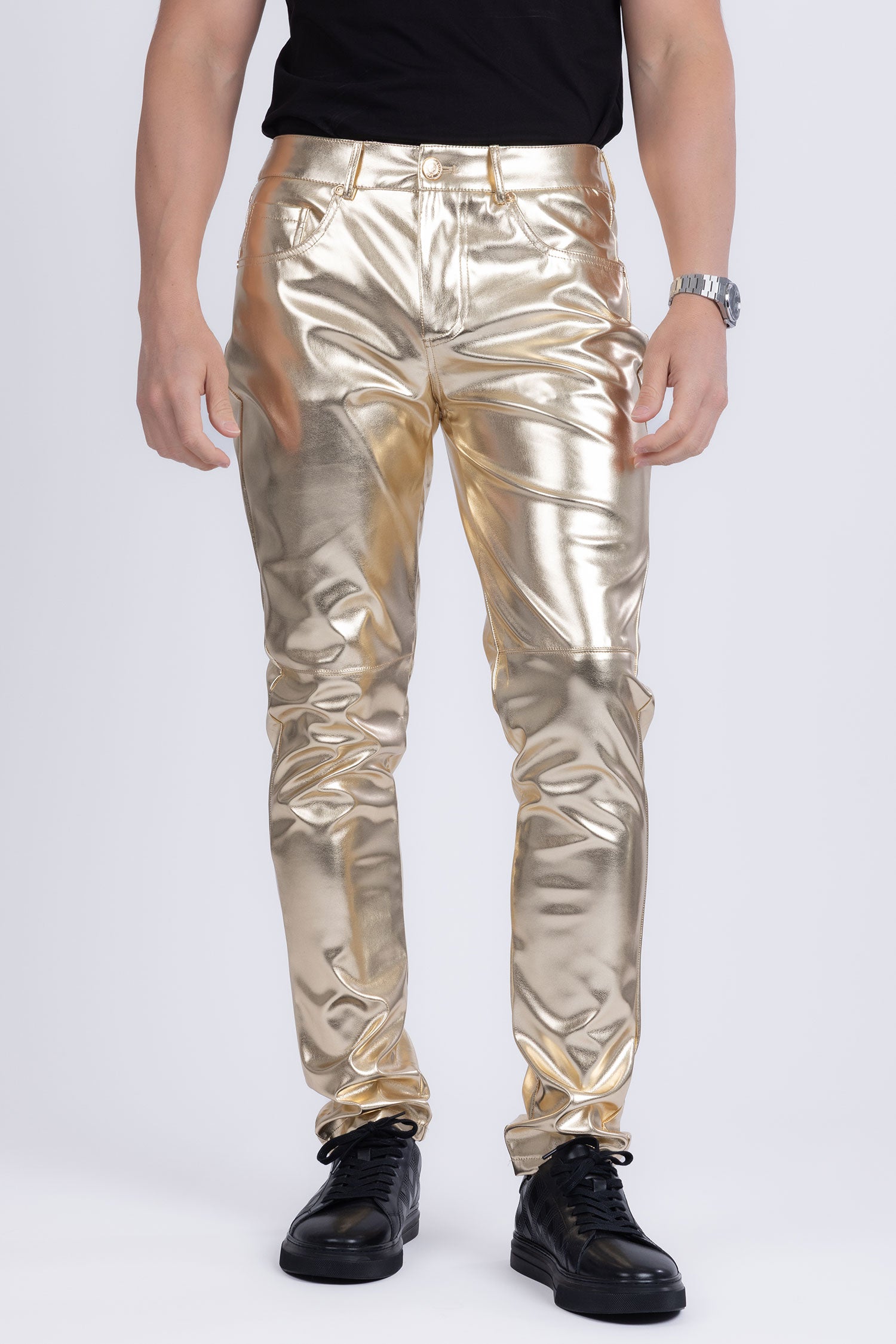 Barabas Men's PU Leather Shiny Stretch Casual Pants 4CP100 Gold