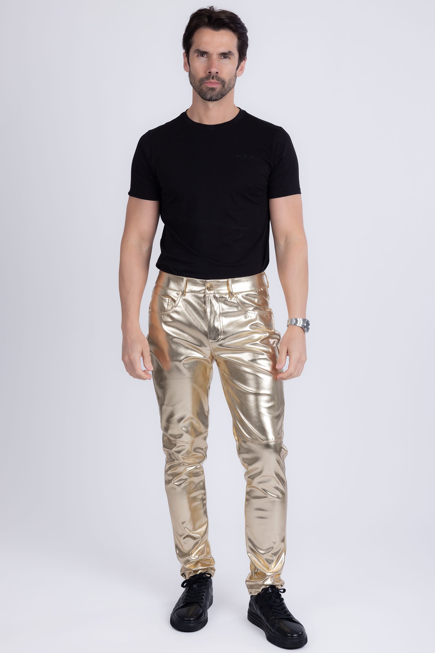 Barabas Men's PU Leather Shiny Stretch Casual Pants 4CP100 Gold