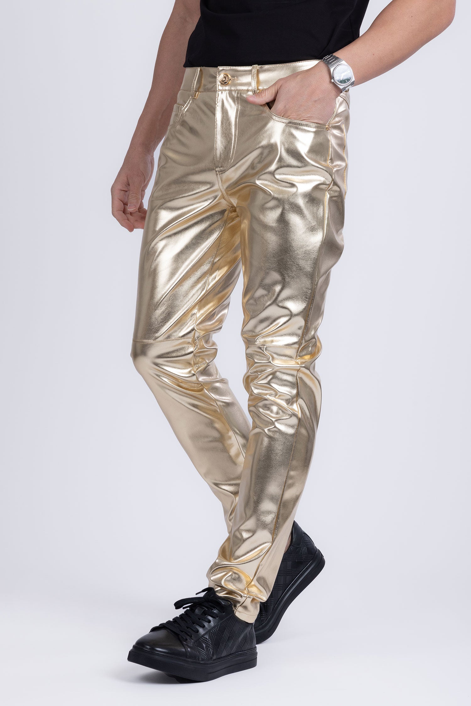 Barabas Men's PU Leather Shiny Stretch Casual Pants 4CP100 Gold