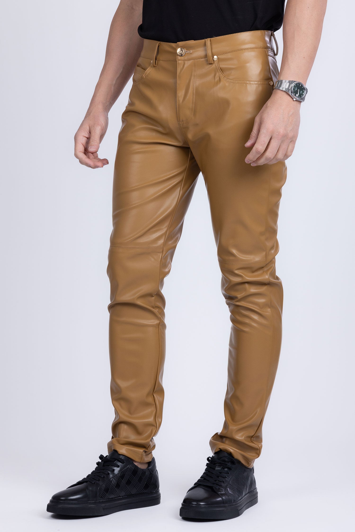 Barabas Men's PU Leather Shiny Stretch Casual Pants 4CP100 Mustard