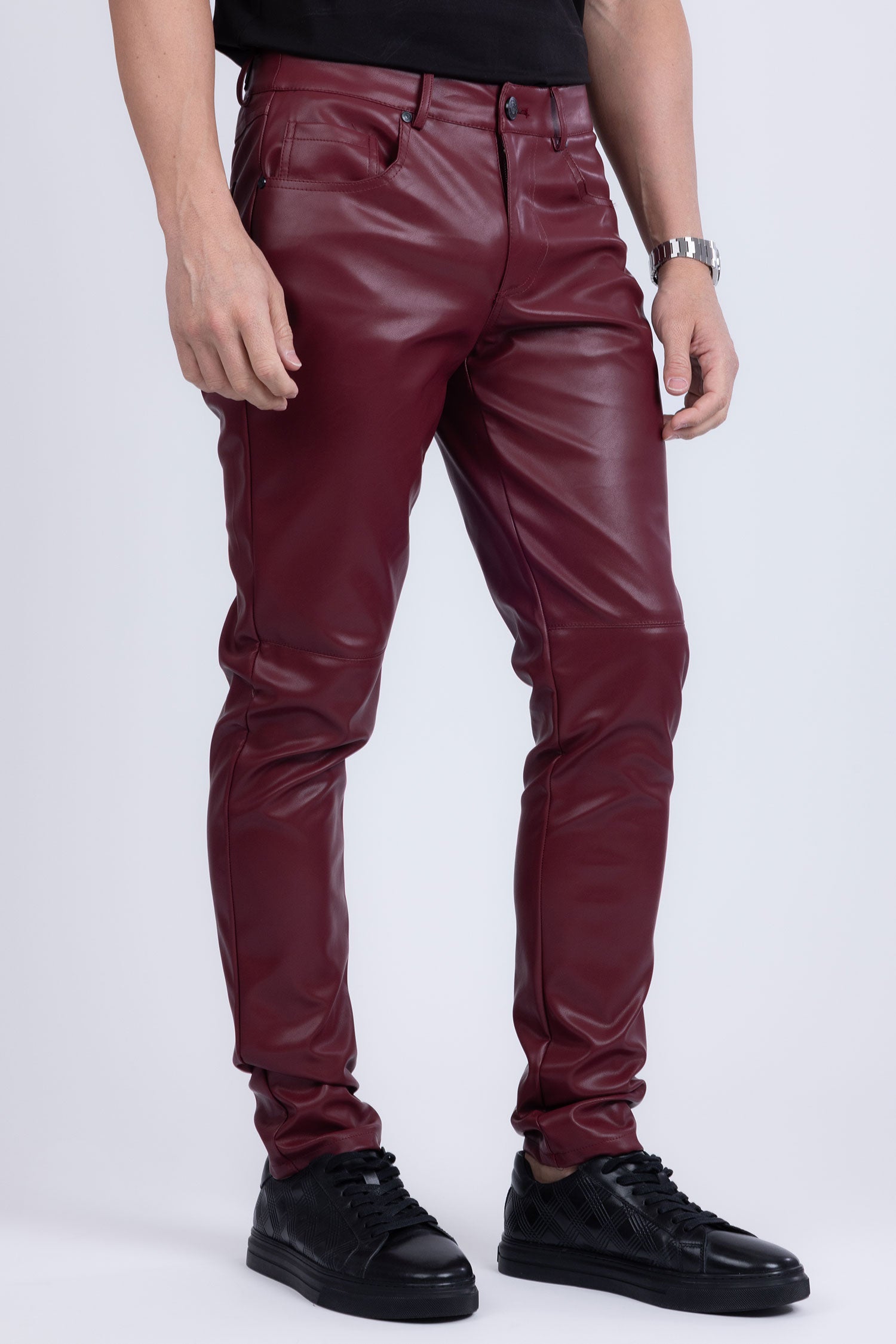 Barabas Men's PU Leather Shiny Stretch Casual Pants 4CP100 Scarlet