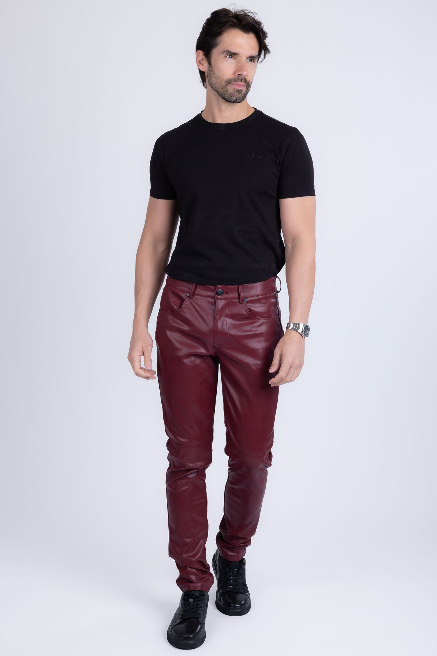Barabas Men's PU Leather Shiny Stretch Casual Pants 4CP100 Scarlet