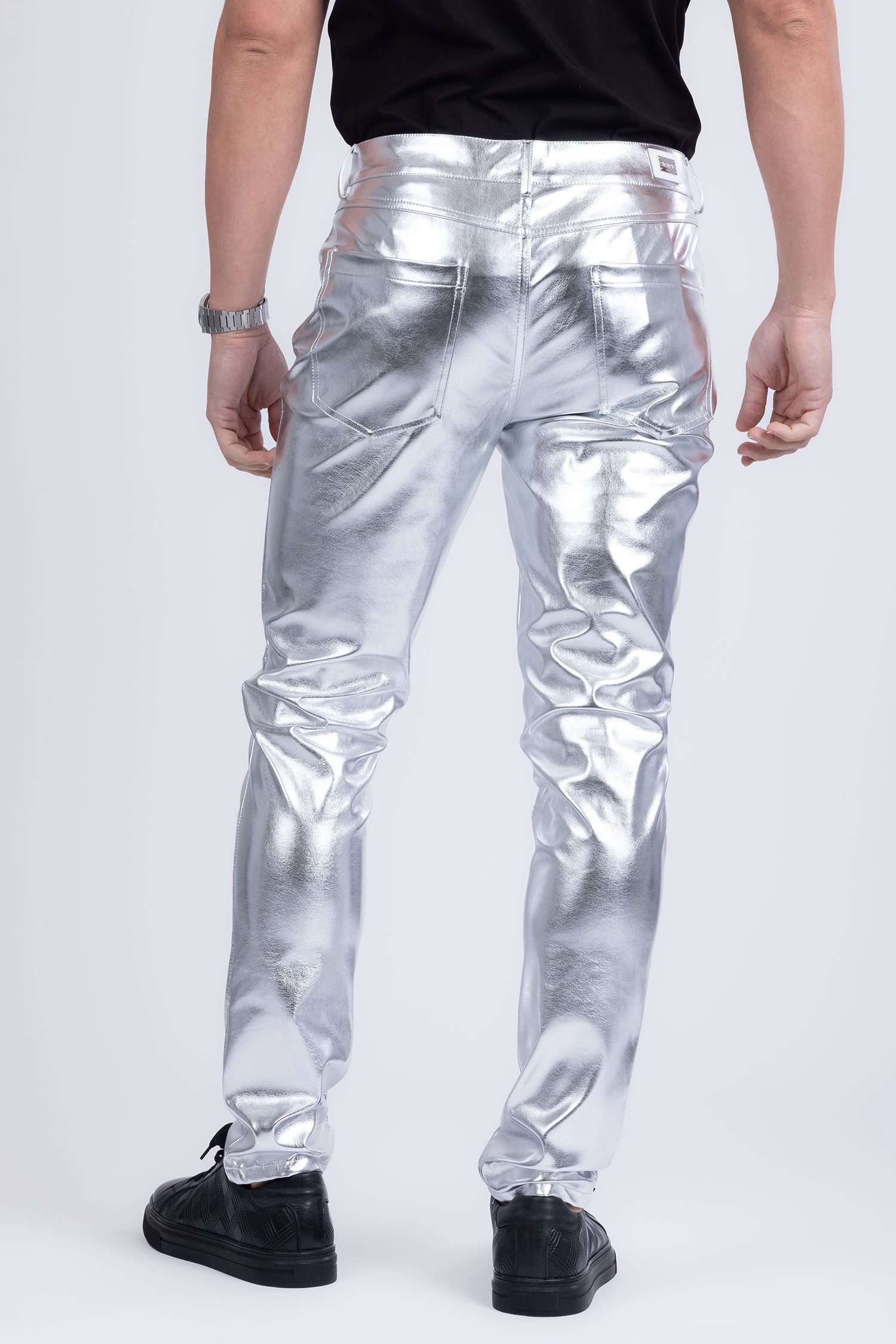 Barabas Men's PU Leather Shiny Stretch Casual Pants 4CP100 Silver