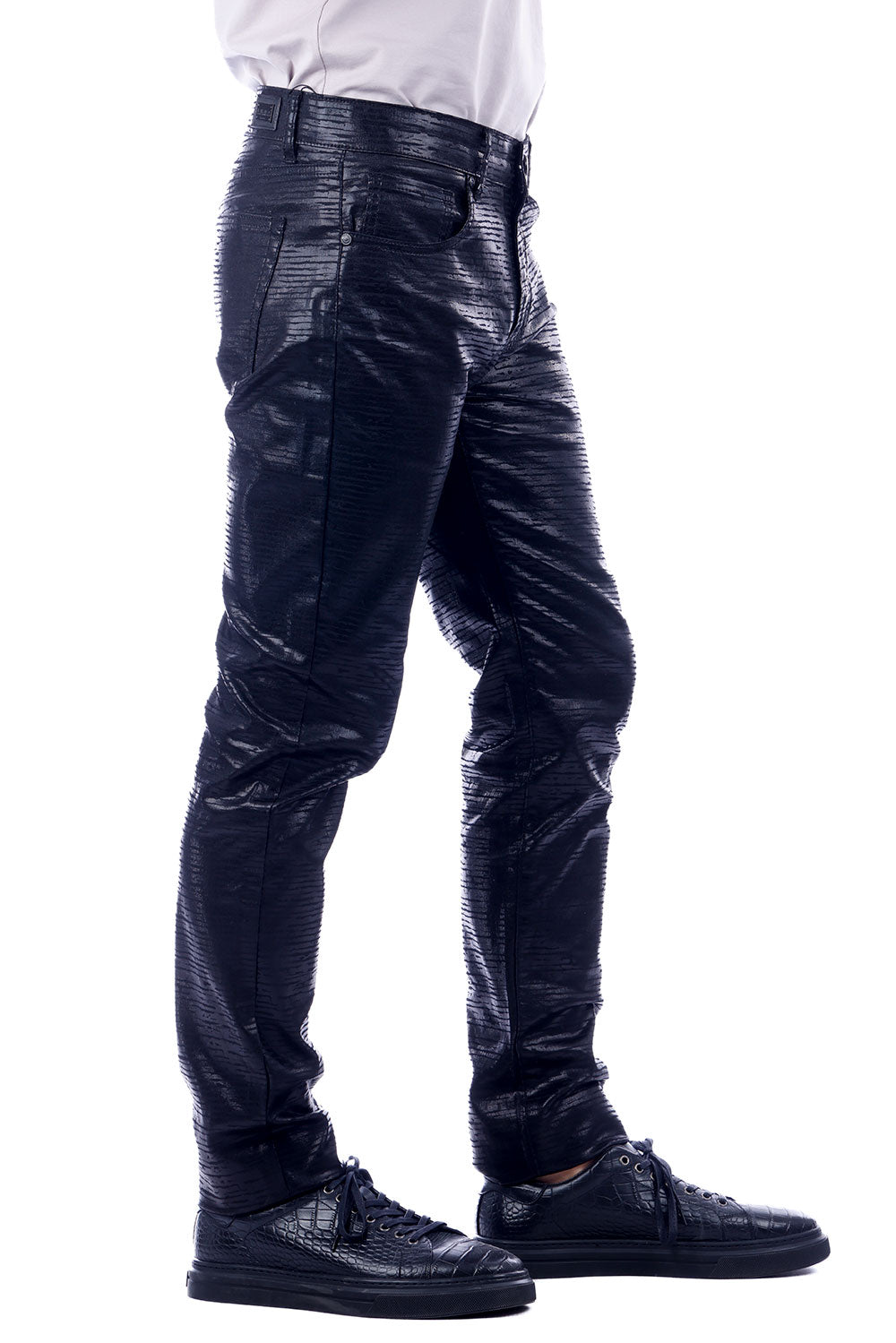 Barabas Men's Shiny Textured Premium Stretch Pants 4CP20 Black