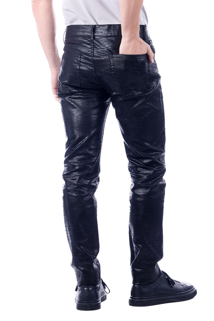 Barabas Men's Shiny Textured Premium Stretch Pants 4CP20 Black
