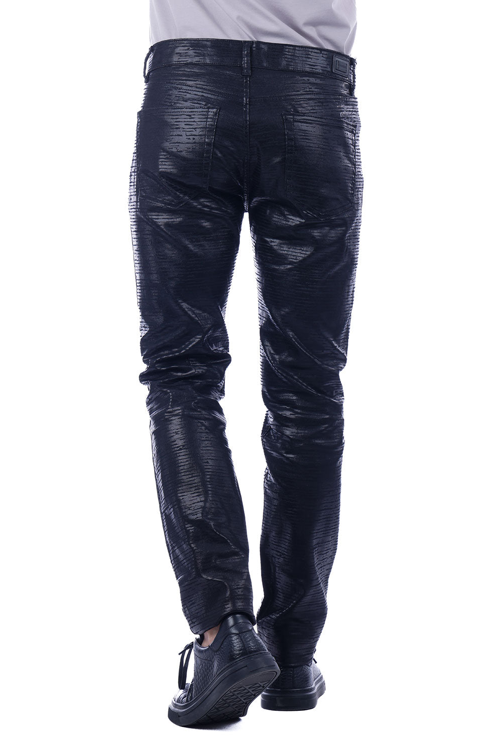 Barabas Men's Shiny Textured Premium Stretch Pants 4CP20 Black