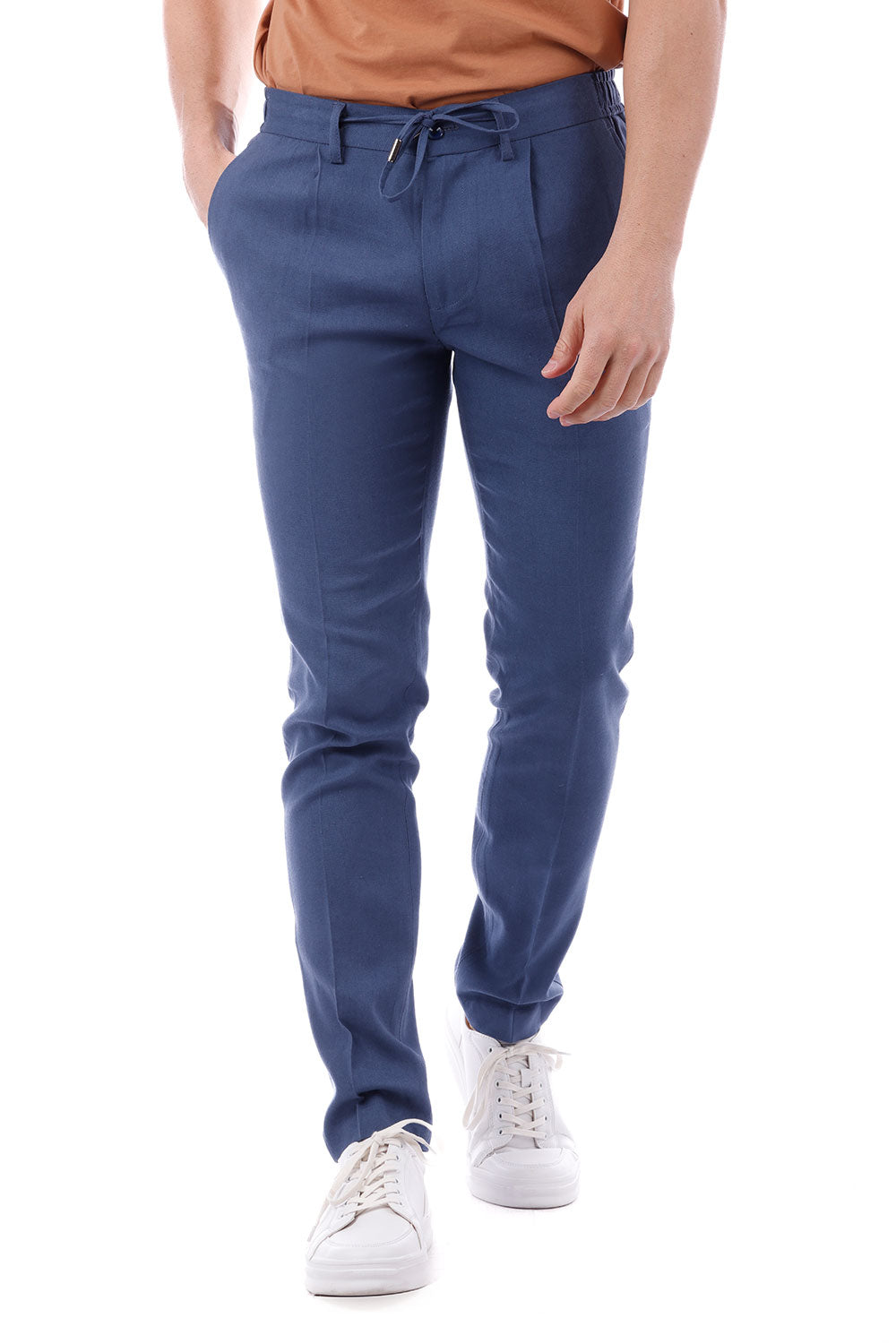 Barabas Men's Adjustable Waistband Drawstring Linen Pants 4CP30 Blue