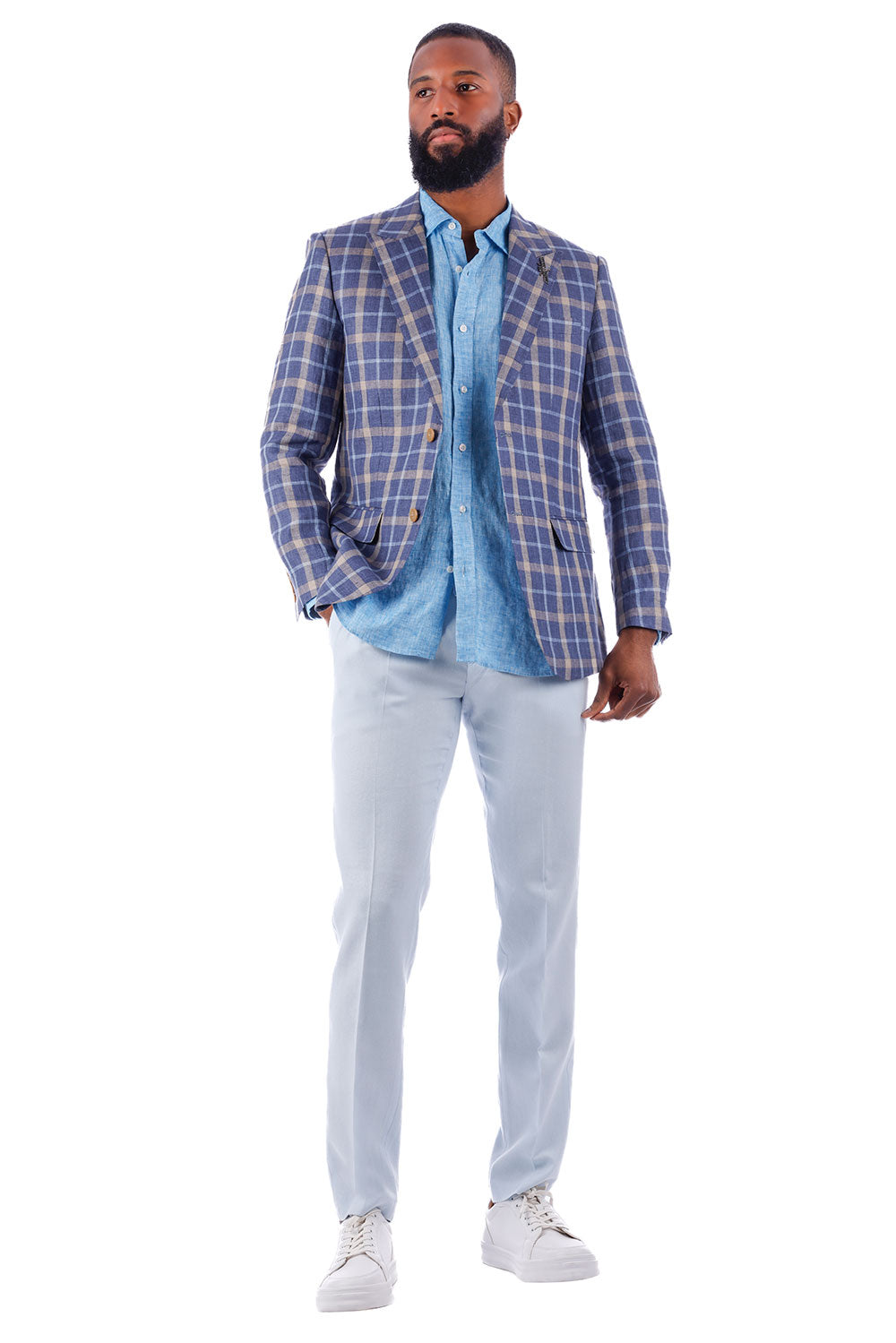 Barabas Men's Adjustable Waistband Drawstring Linen Pants 4CP30 Light Blue