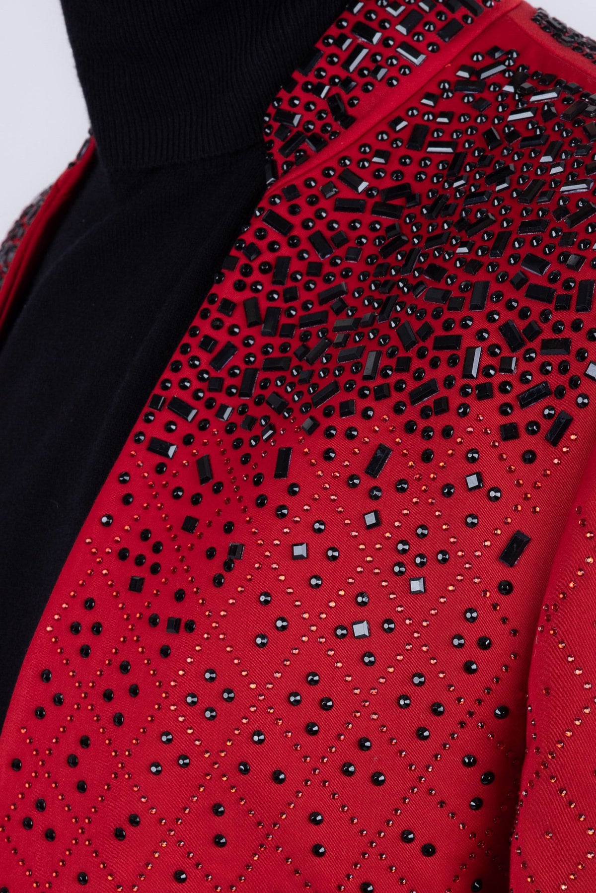 Barabas Men's Geometric Pattern Rhinestone Henley Lapel Blazer 4EBL53 Red Black