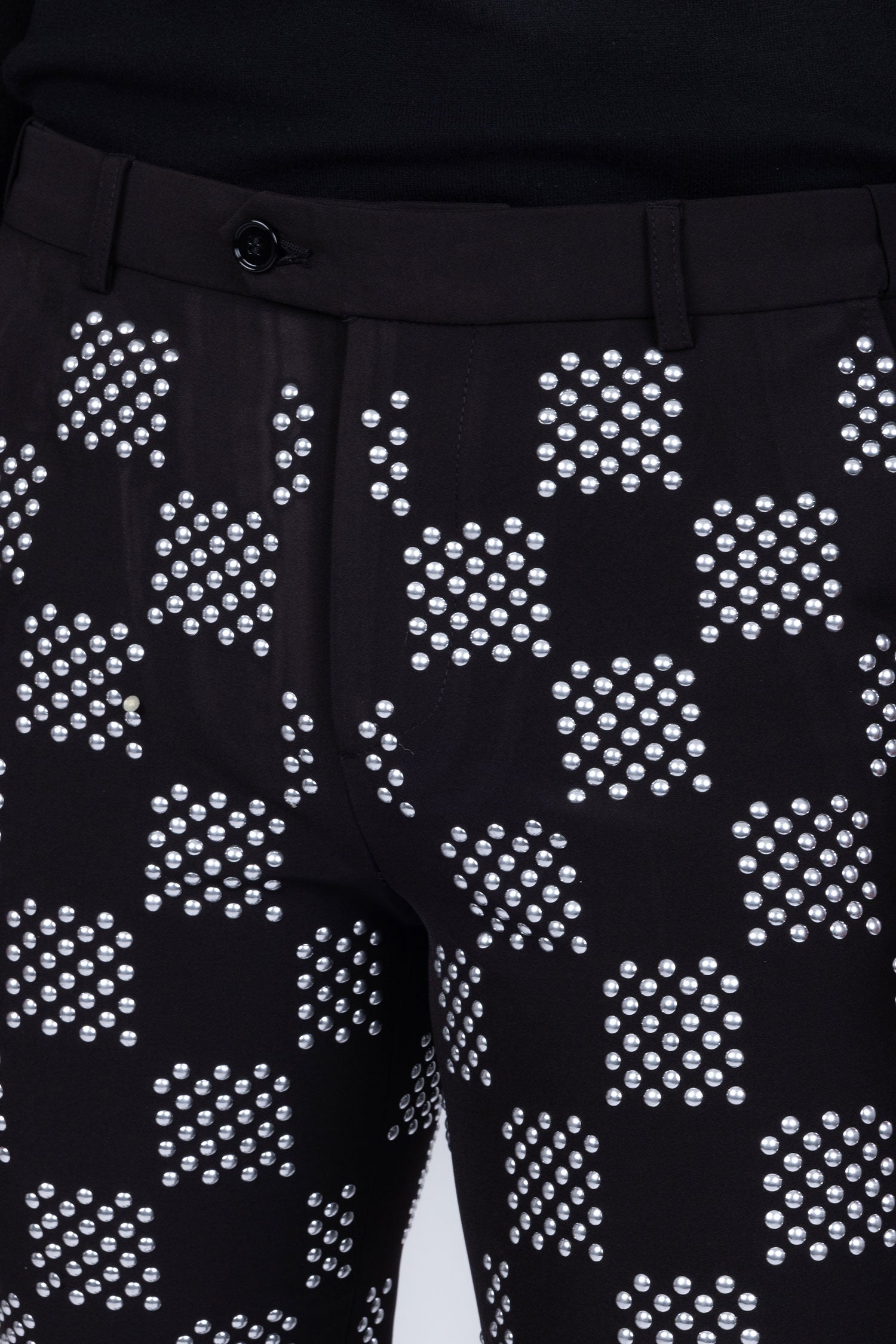 Barabas Men's Checkered Studded Pattern Peak Lapel Suit 4ESU33 Black