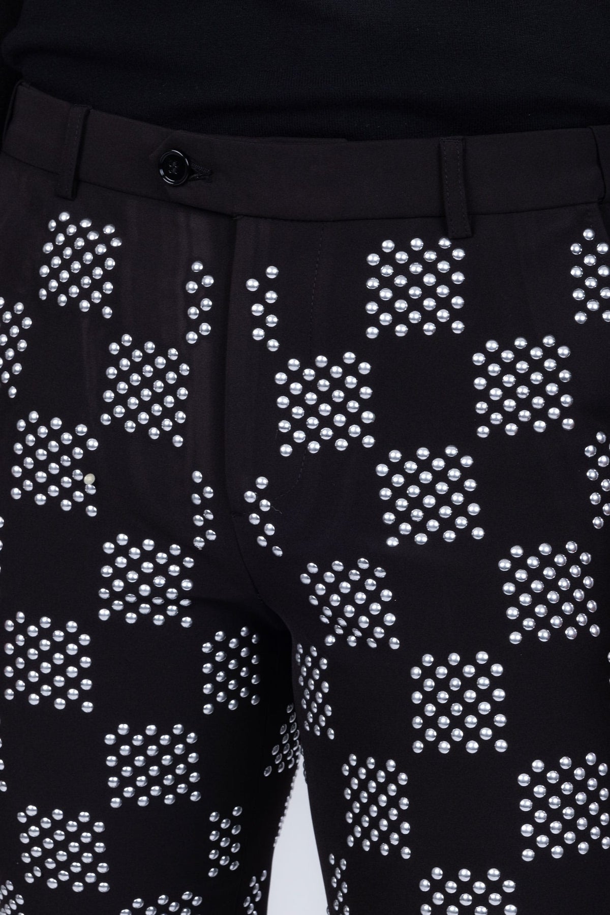 Barabas Men's Checkered Studded Pattern Peak Lapel Suit 4ESU33 Black