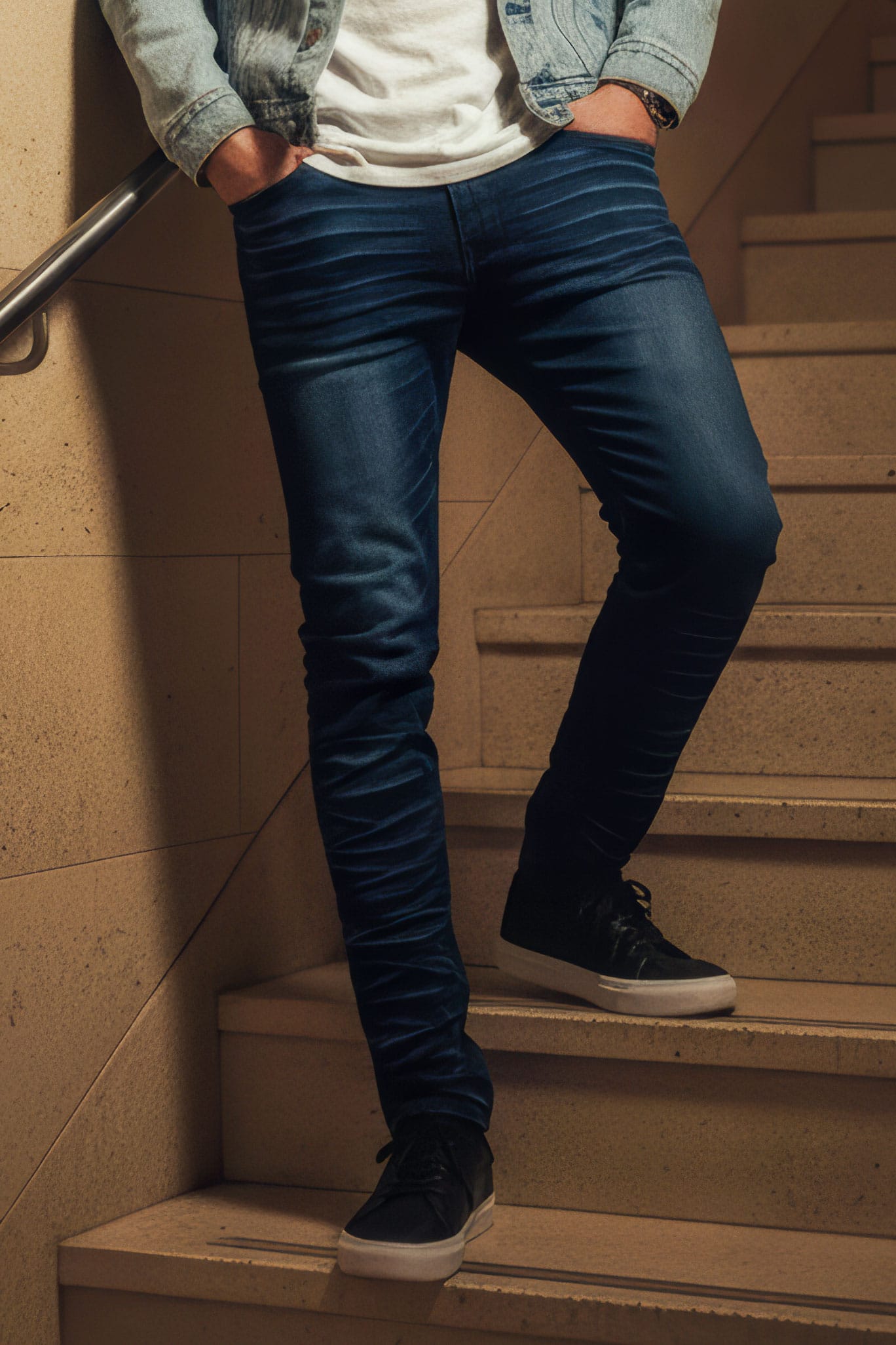 Barabas Men's Washed Bottom Crumpled Effect Premium Denim Jeans 4JE14 Dark Blue