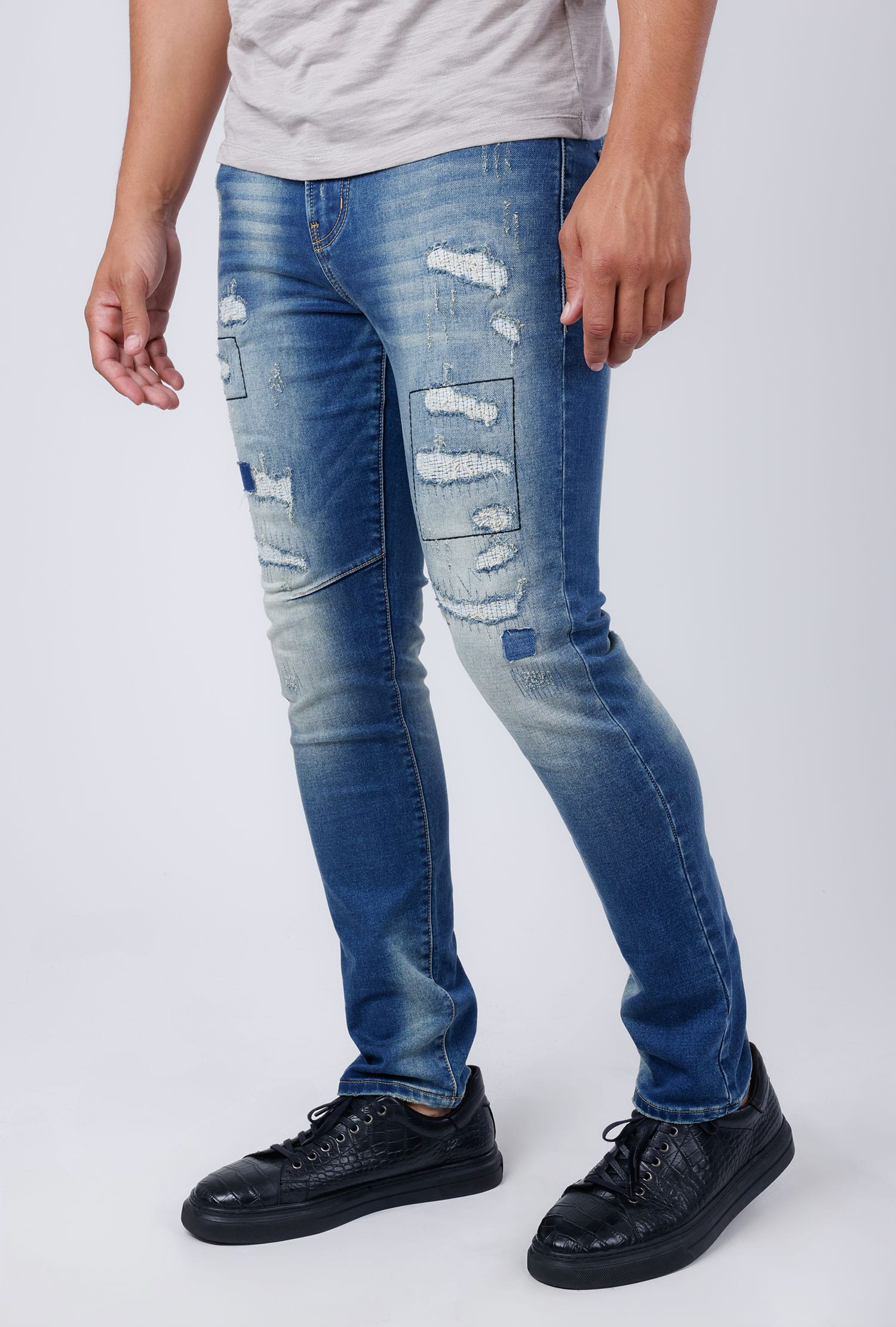 Barabas Men's Stretchable Ripped Denim Washed Solid Color Jeans 4JE20 Blue