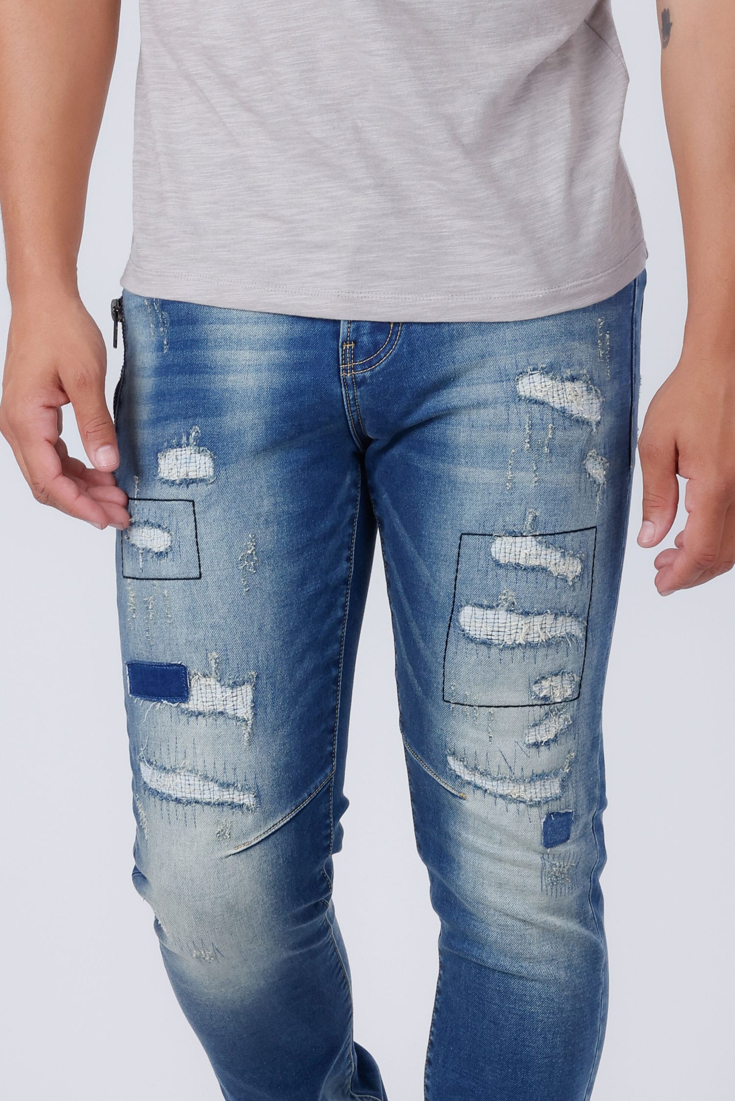 Barabas Men's Stretchable Ripped Denim Washed Solid Color Jeans 4JE20 Blue