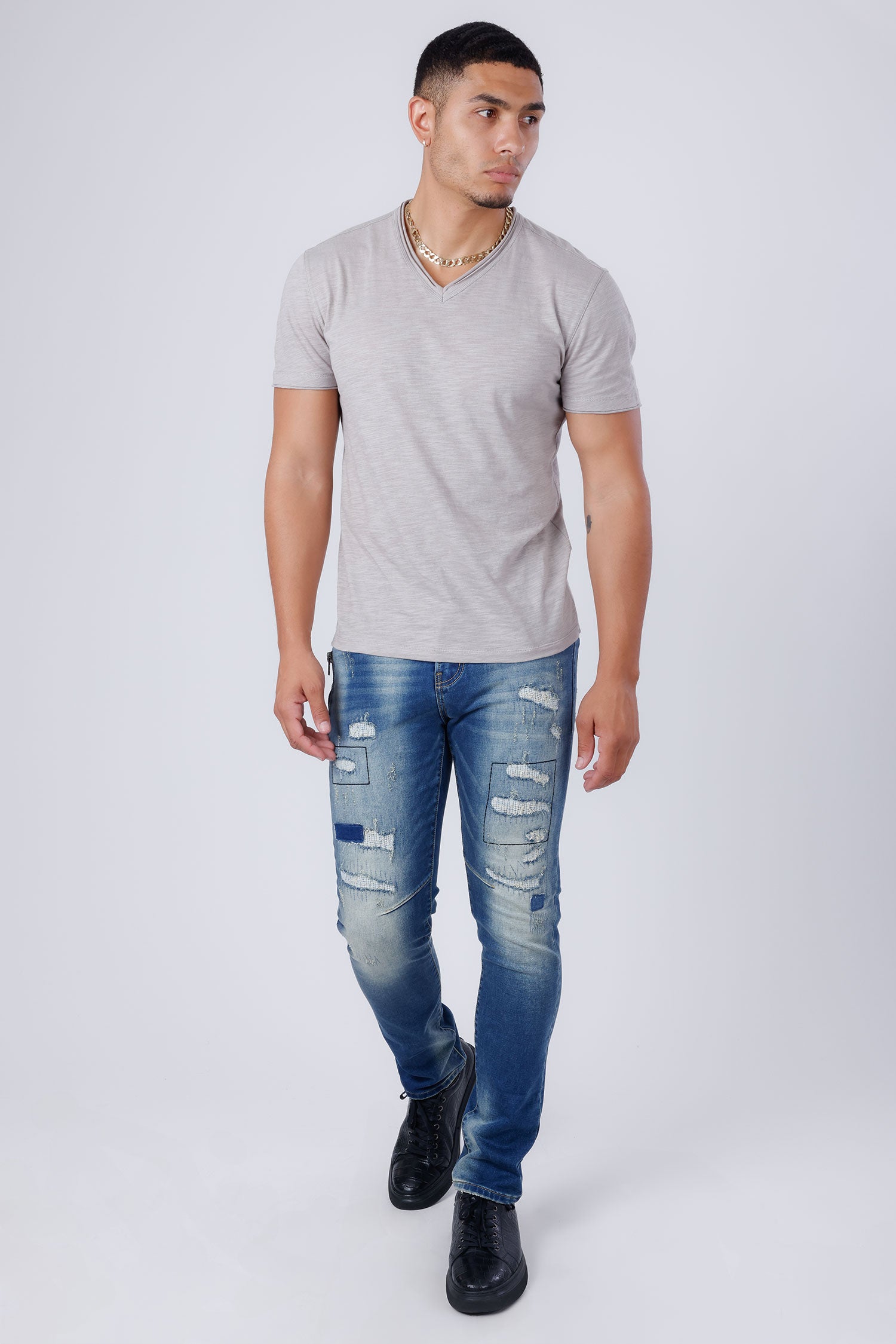 Barabas Men's Stretchable Ripped Denim Washed Solid Color Jeans 4JE20 Blue