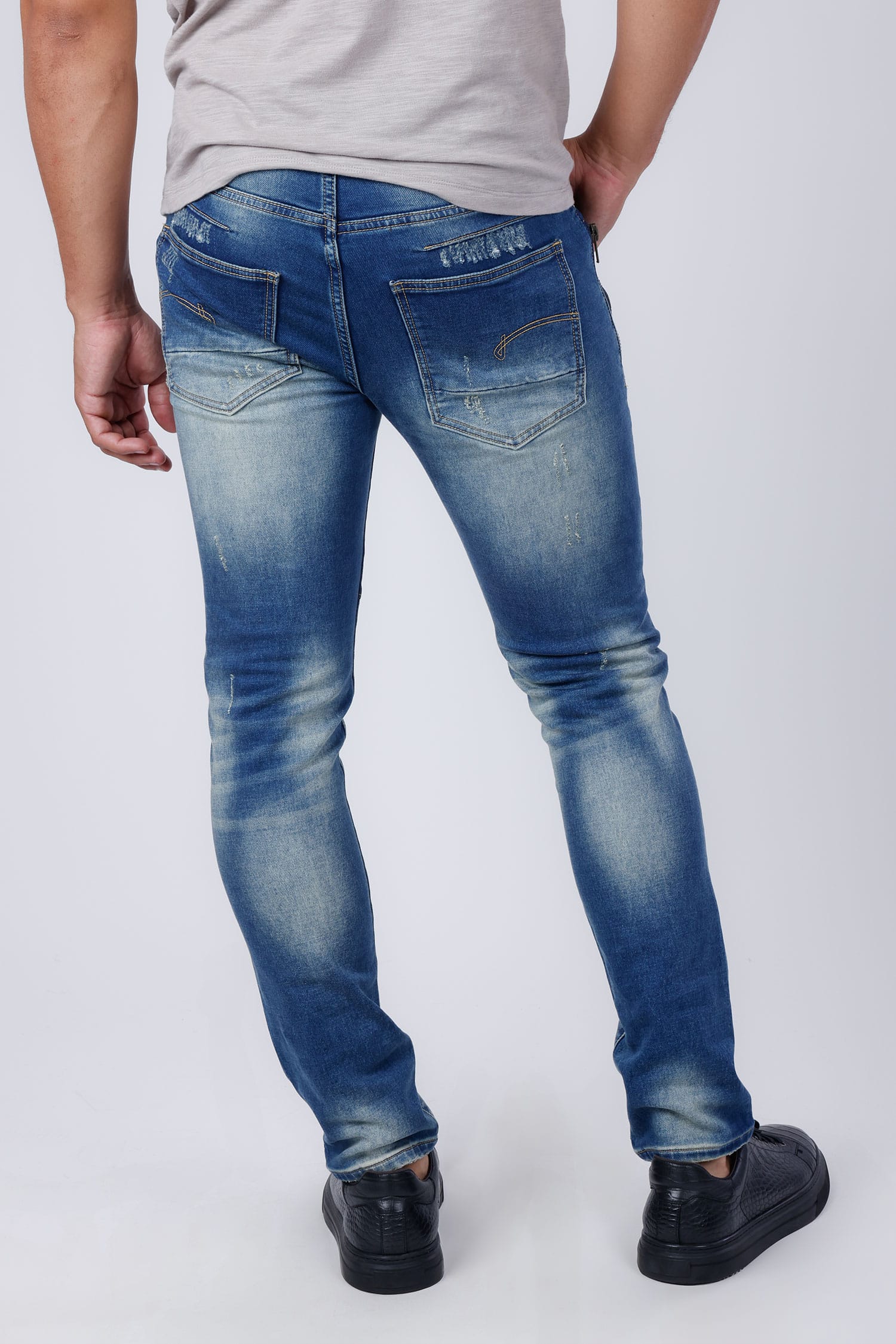 Barabas Men's Stretchable Ripped Denim Washed Solid Color Jeans 4JE20 Blue