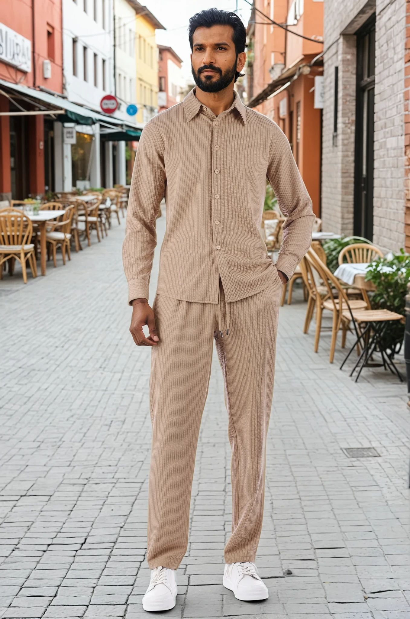 BARABAS Men's Loungewear Stretch Leisure 2-piece set 4JJ24 Camel