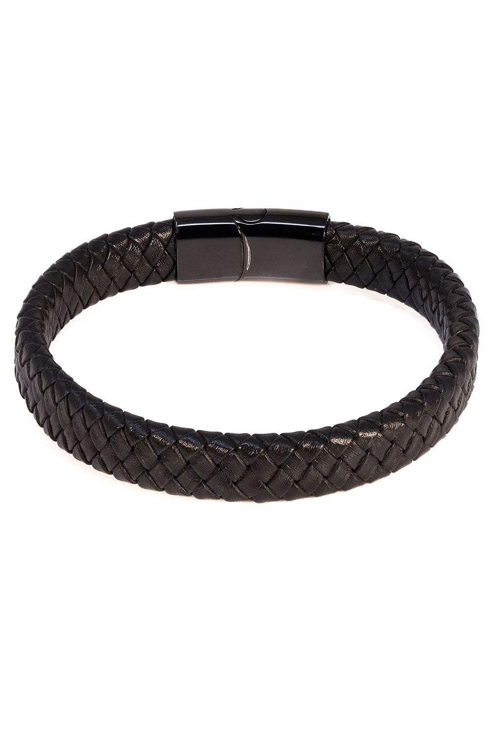 Barabas Unisex Braided Leather Magnetic Closure Bracelets 4LB02 Black
