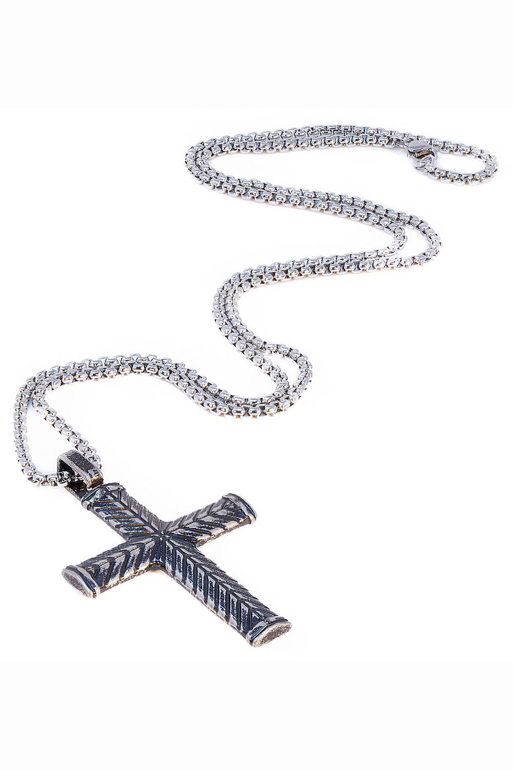 Barabas Unisex Stainless Steel Patterned Cross Pendant Necklace 4NK01 Black Silver
