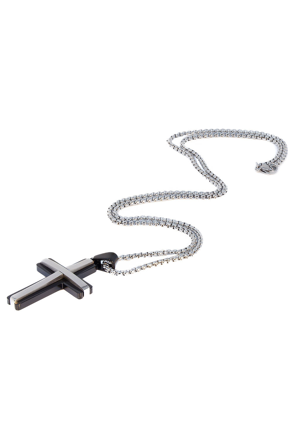 Barabas Unisex Stainless Steel Black Cross Pendant Necklace 4NK04 Black Silver
