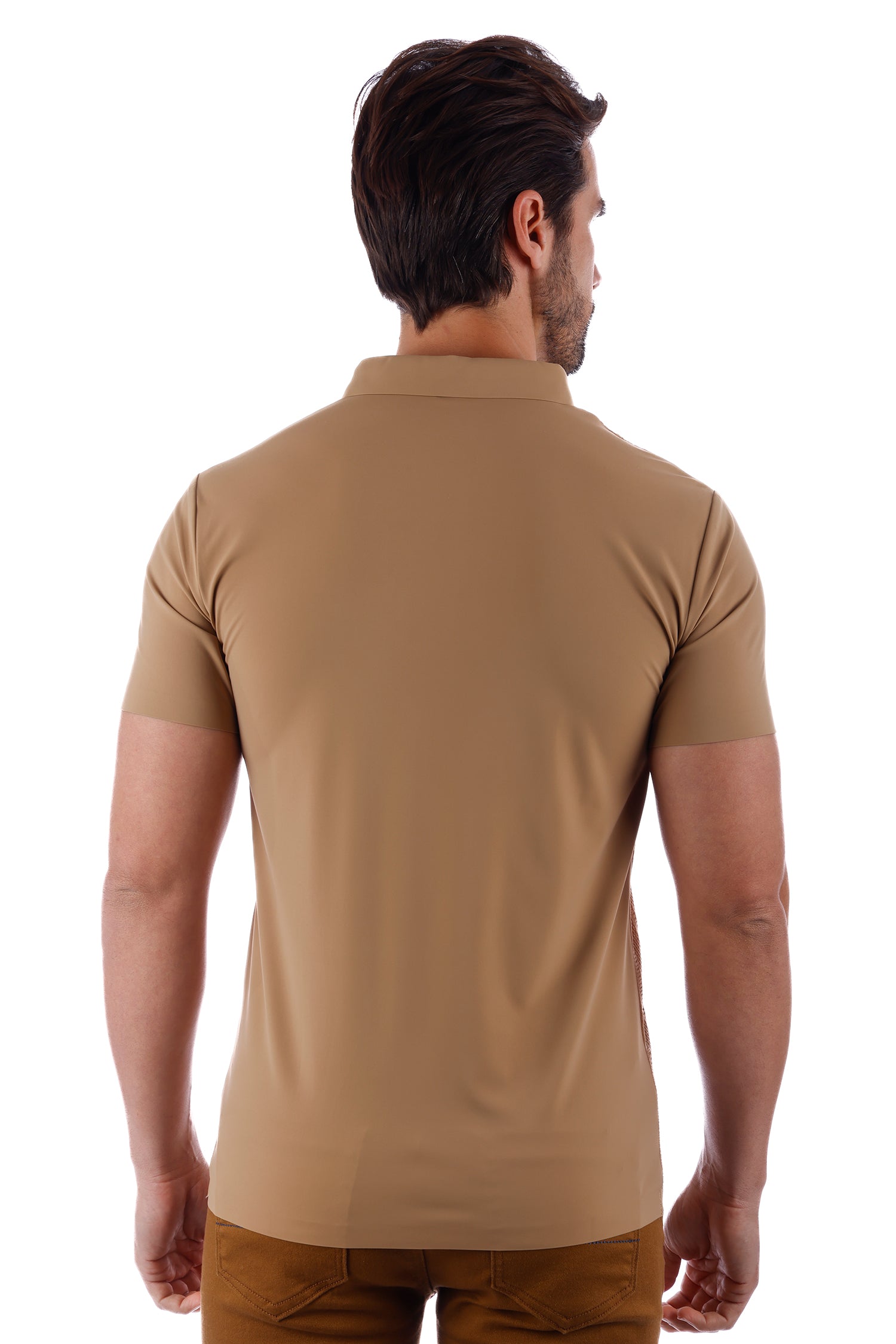 Barabas Men's Solid Color V-Neck Highly Stretch Polo Shirts 4P23 Cream