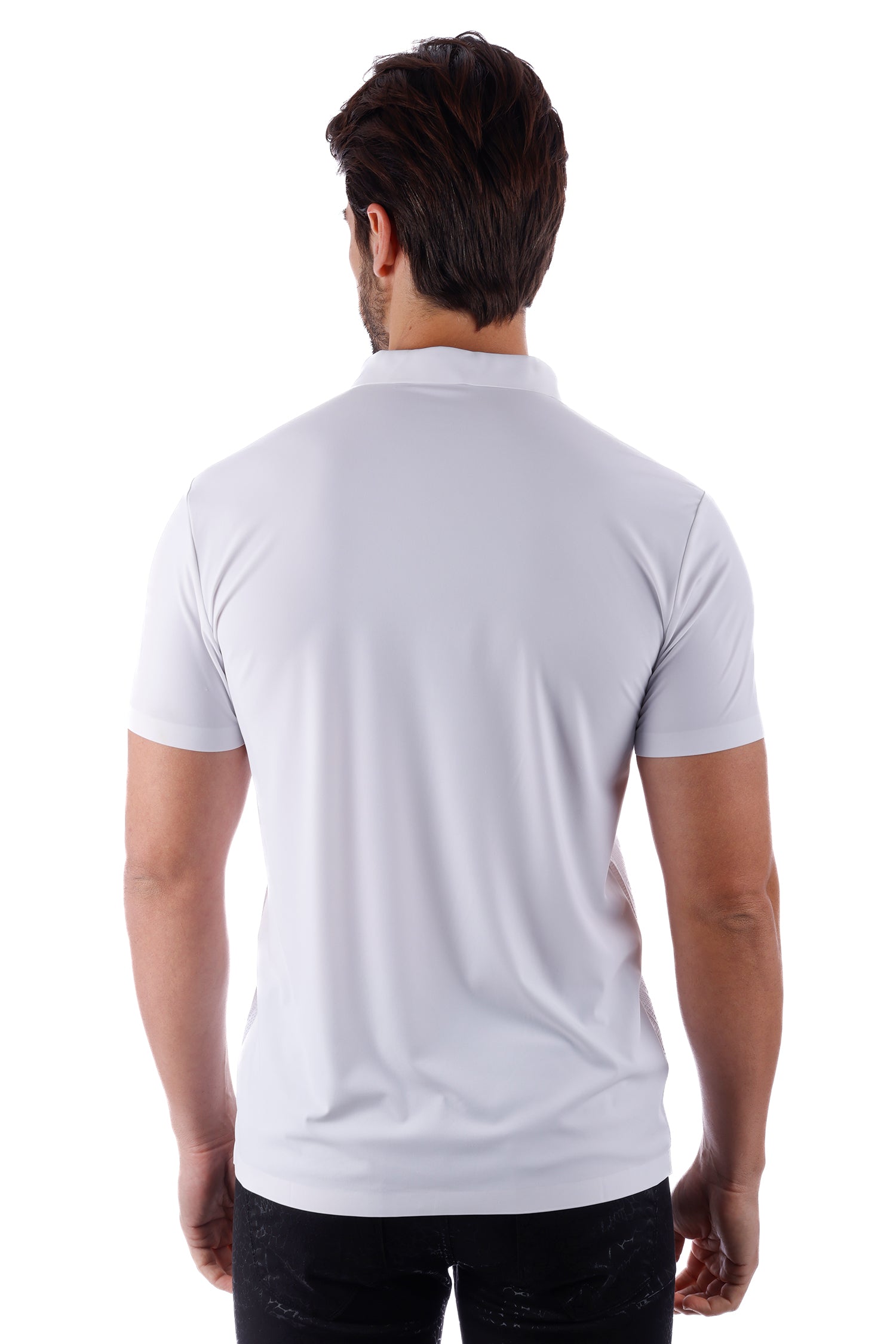 Barabas Men's Solid Color V-Neck Highly Stretch Polo Shirts 4P23 White