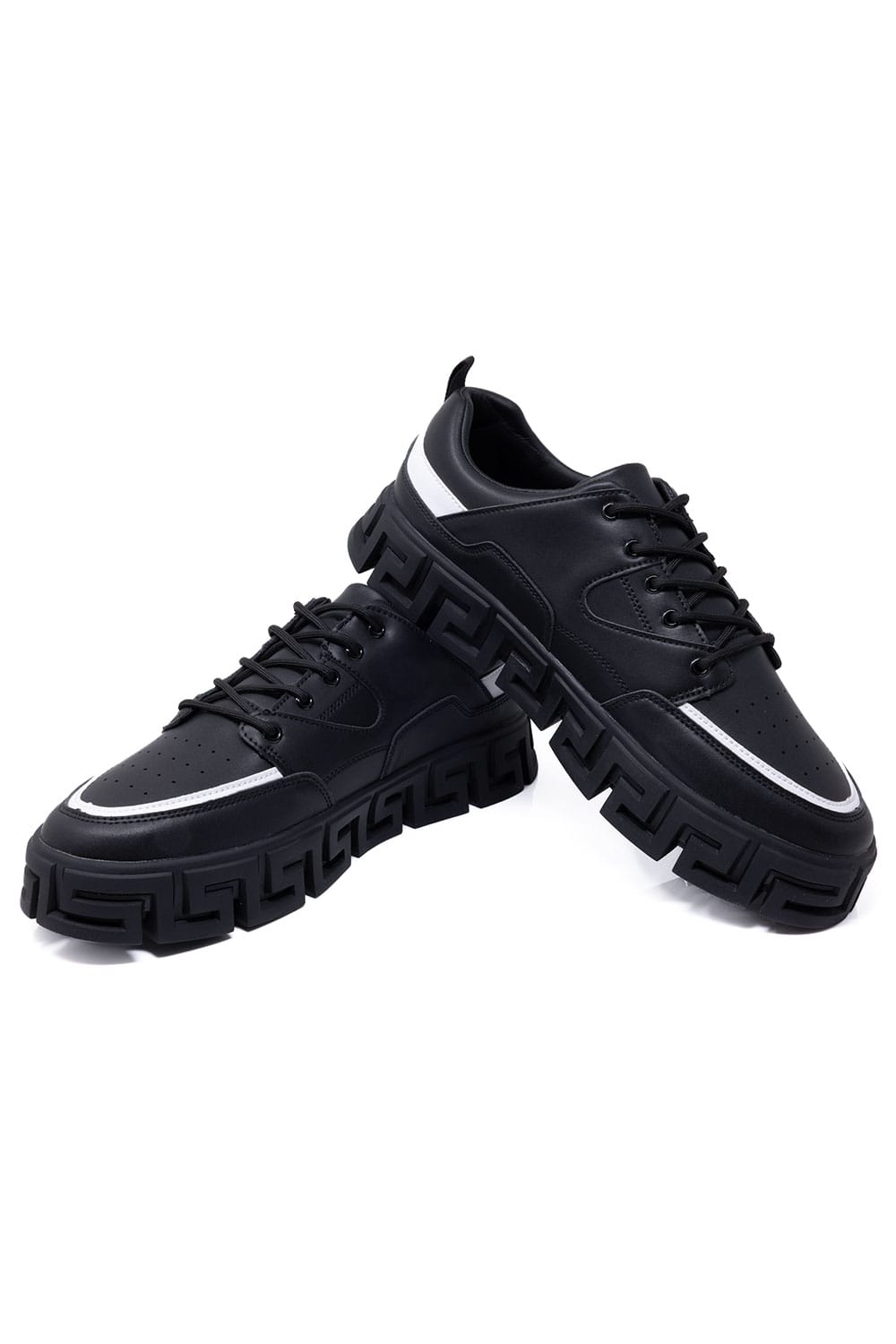 Barabas Men's Premium Greek Key Pattern Walking Sneakers 4SK03 #Color_Black
