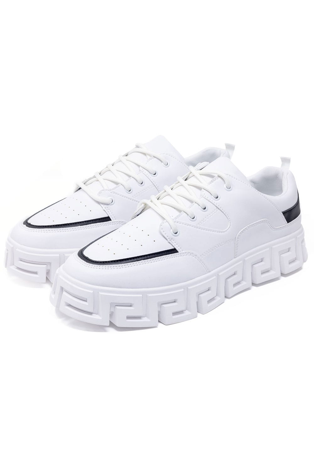 Barabas Men's Premium Greek Key Pattern Walking Sneakers 4SK03 #Color_White