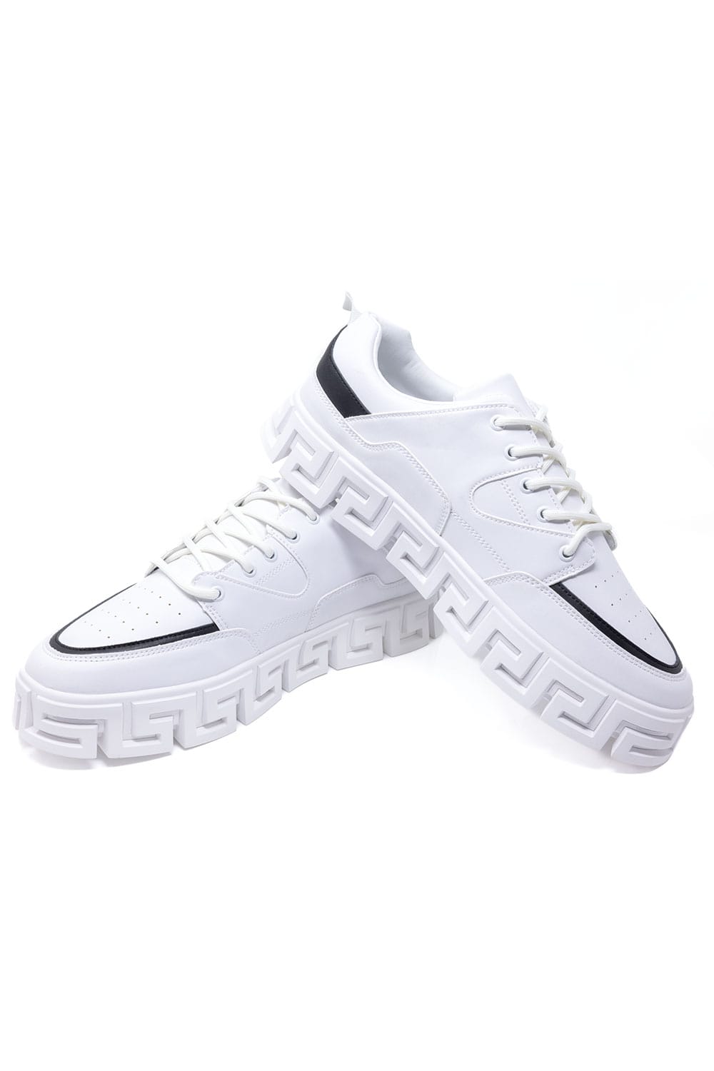 Barabas Men's Premium Greek Key Pattern Walking Sneakers 4SK03 #Color_White