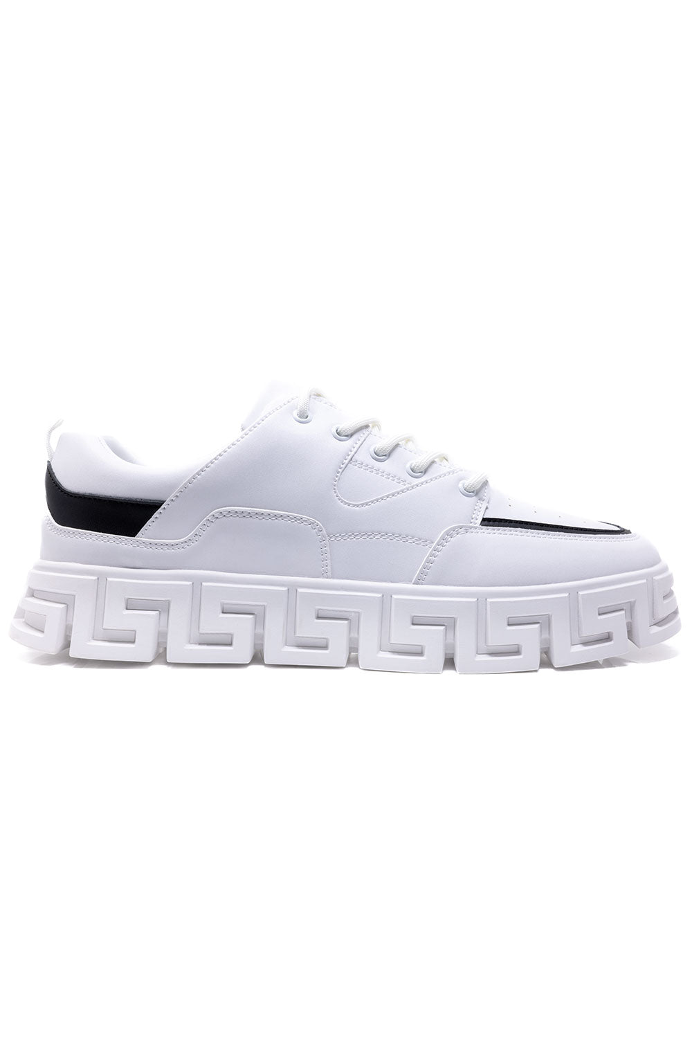 Barabas Men's Premium Greek Key Pattern Walking Sneakers 4SK03 White