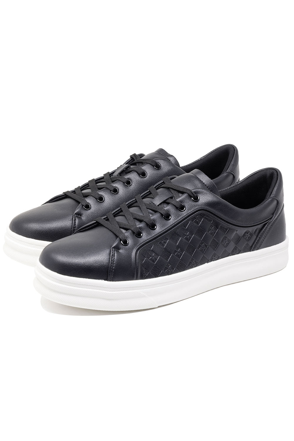 Barabas Men's Checkered Pattern Premium Leather Sneakers 4SK04 Black